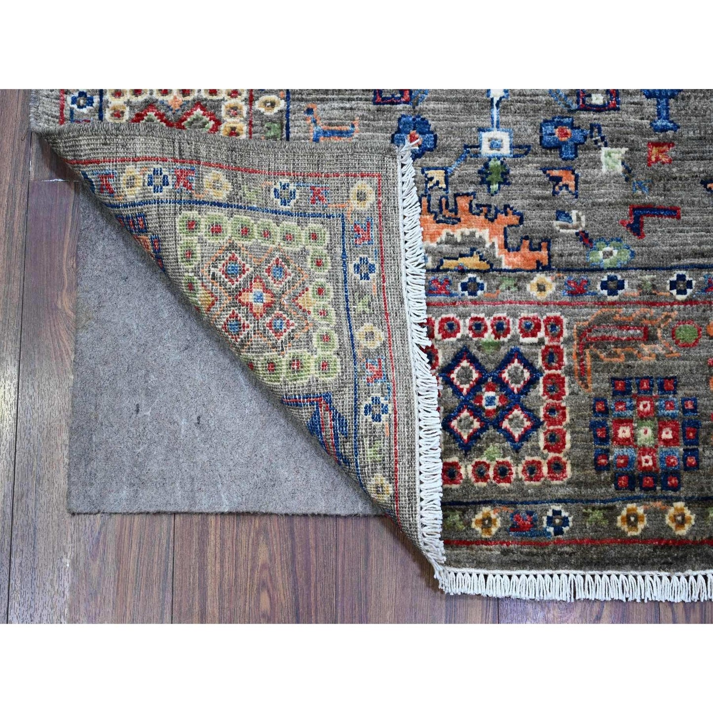 4'X16'1" Gray Aryana Mahal Design Hand Knotted Wide Runner Oriental Rug