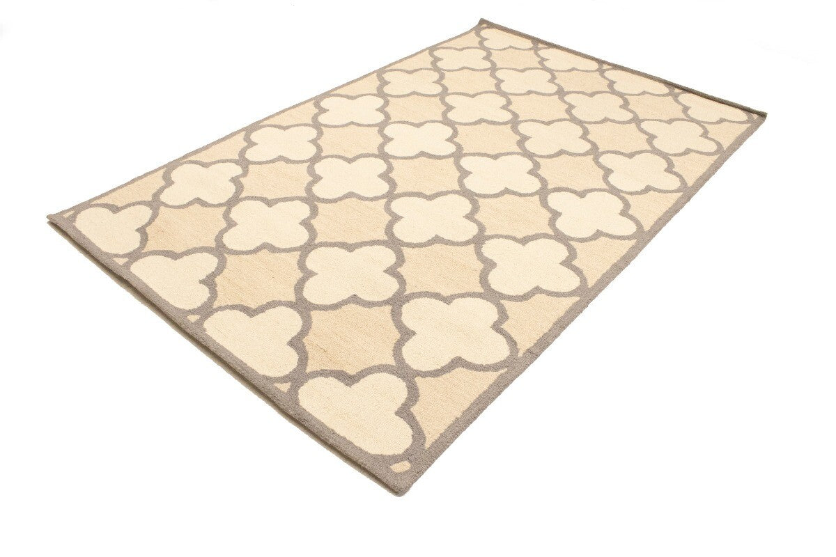 Cream Beige Trellis Style Rug Hand-Tufted Modern