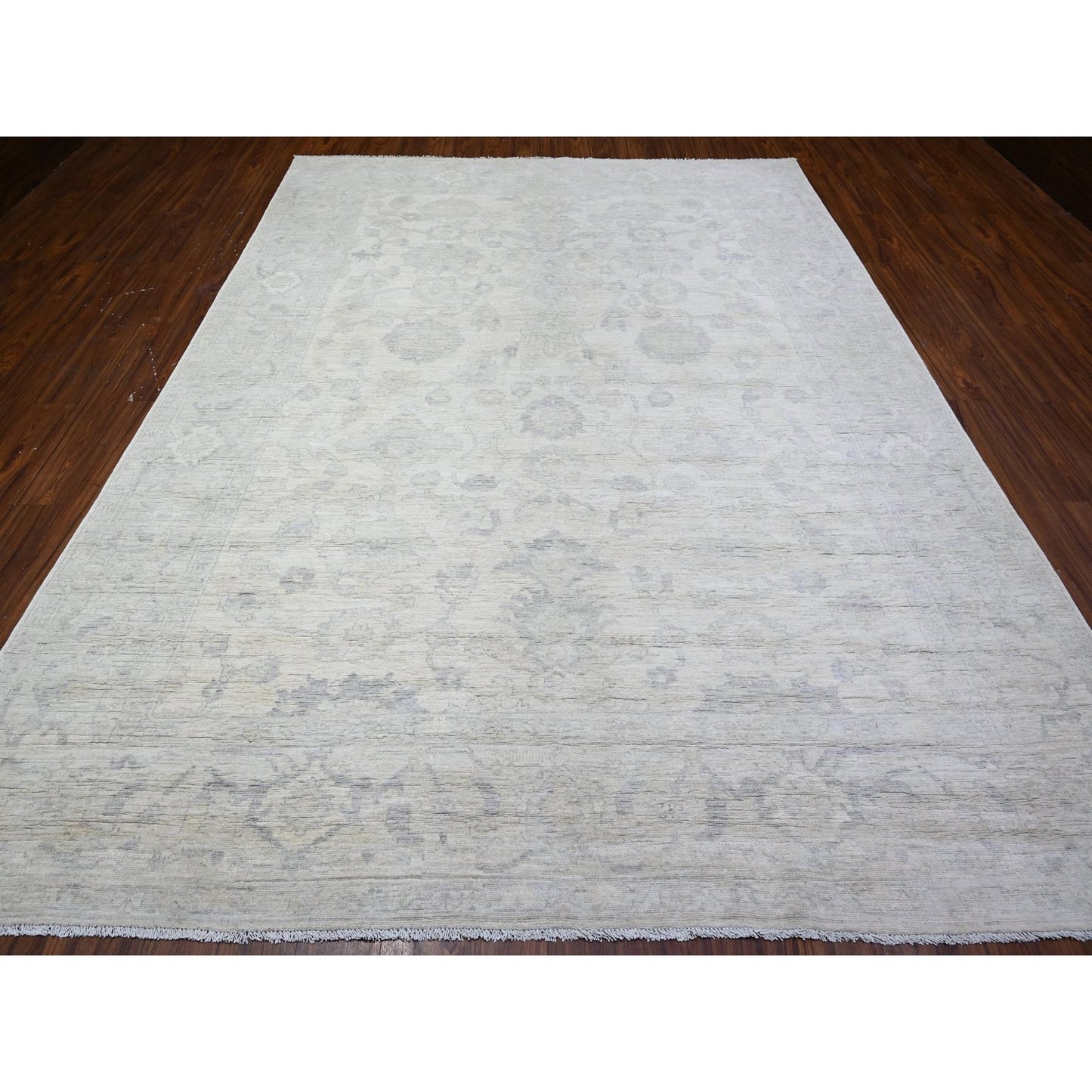 8'8"X11'5" Vista White 100% Wool Wash Peshawar Hand Knotted Rug