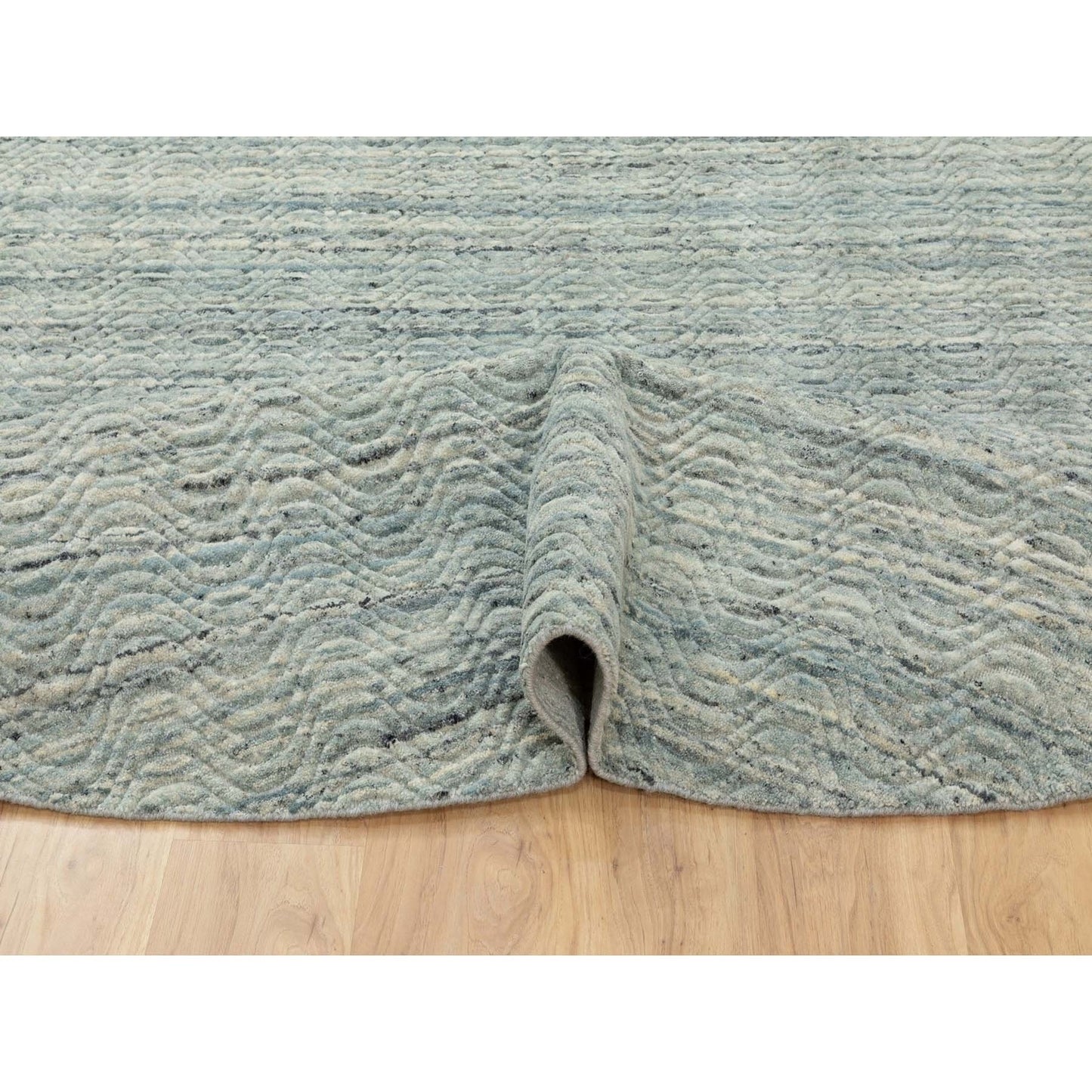 10'X10' Green Hand Loomed Variegated Organic Wool Oriental Round Rug