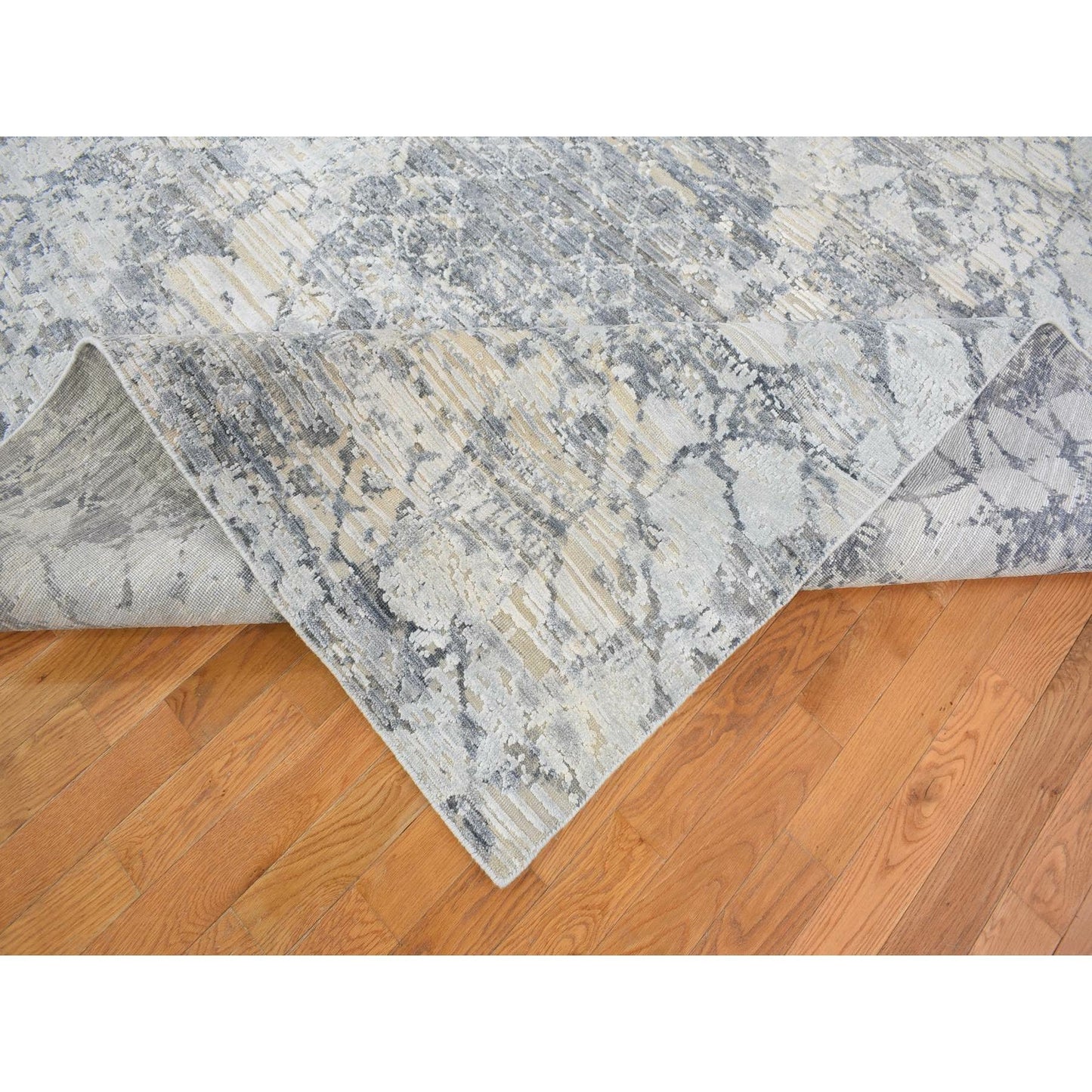 10'1"X14'2" Silk And Textured Wool Gray Hand Knotted Modern Design Rug