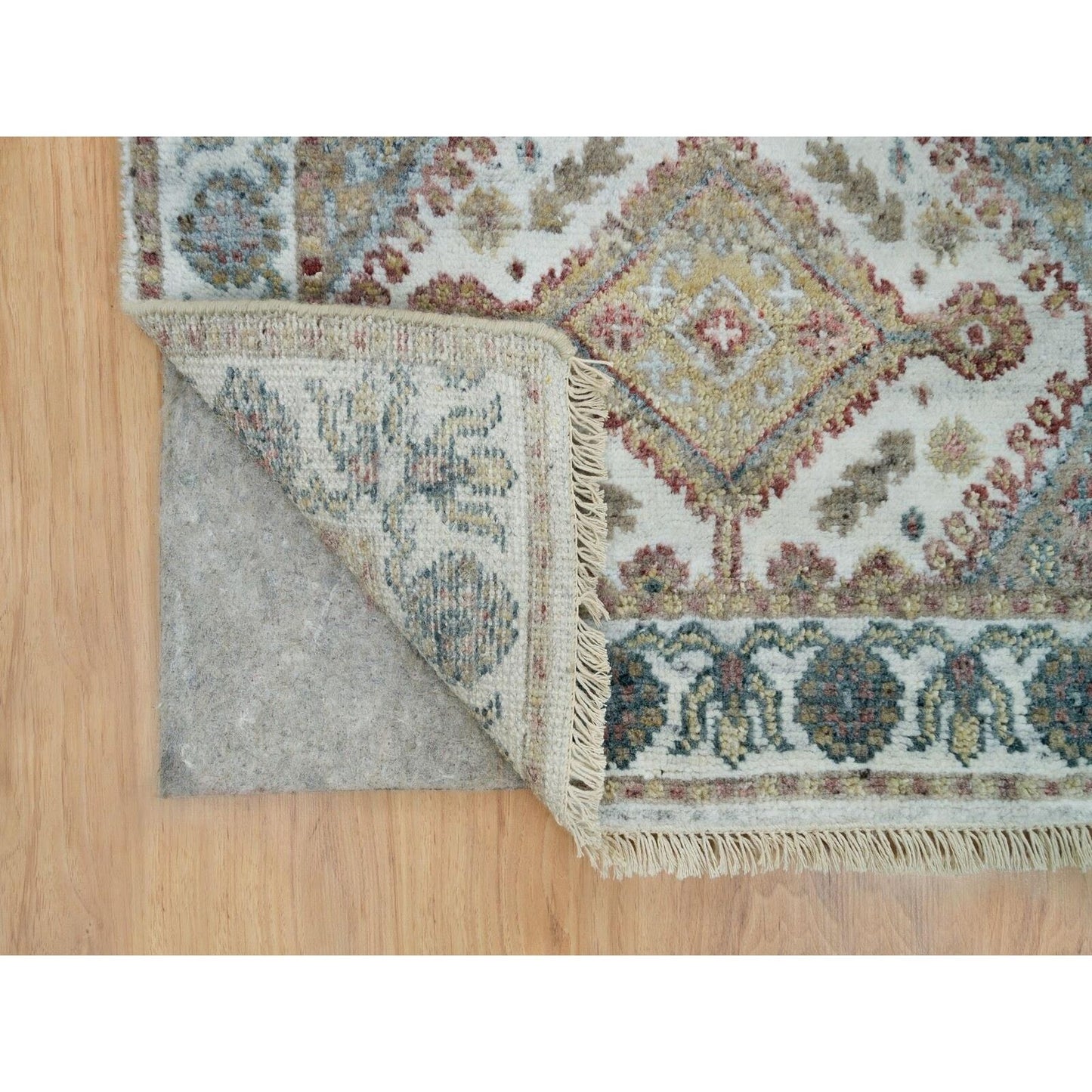 2'6"X9'9" Anti-Flash White Unique Flower Border Runner Oriental Rug