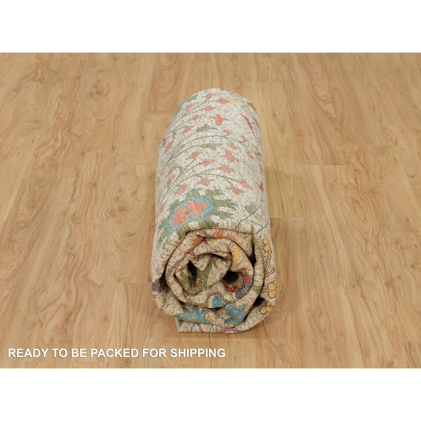10'X10' Beige Silk And Wool Hand Knotted Directional Vase Round Rug