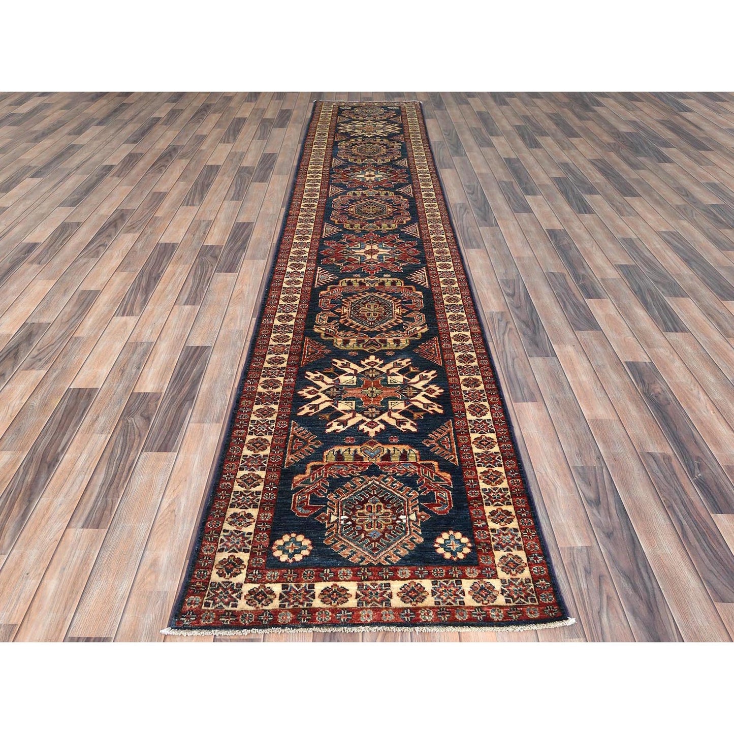 2'7"X13'6" Space Cadet Afghan Super Kazak Wool Hand Knotted Oriental Rug