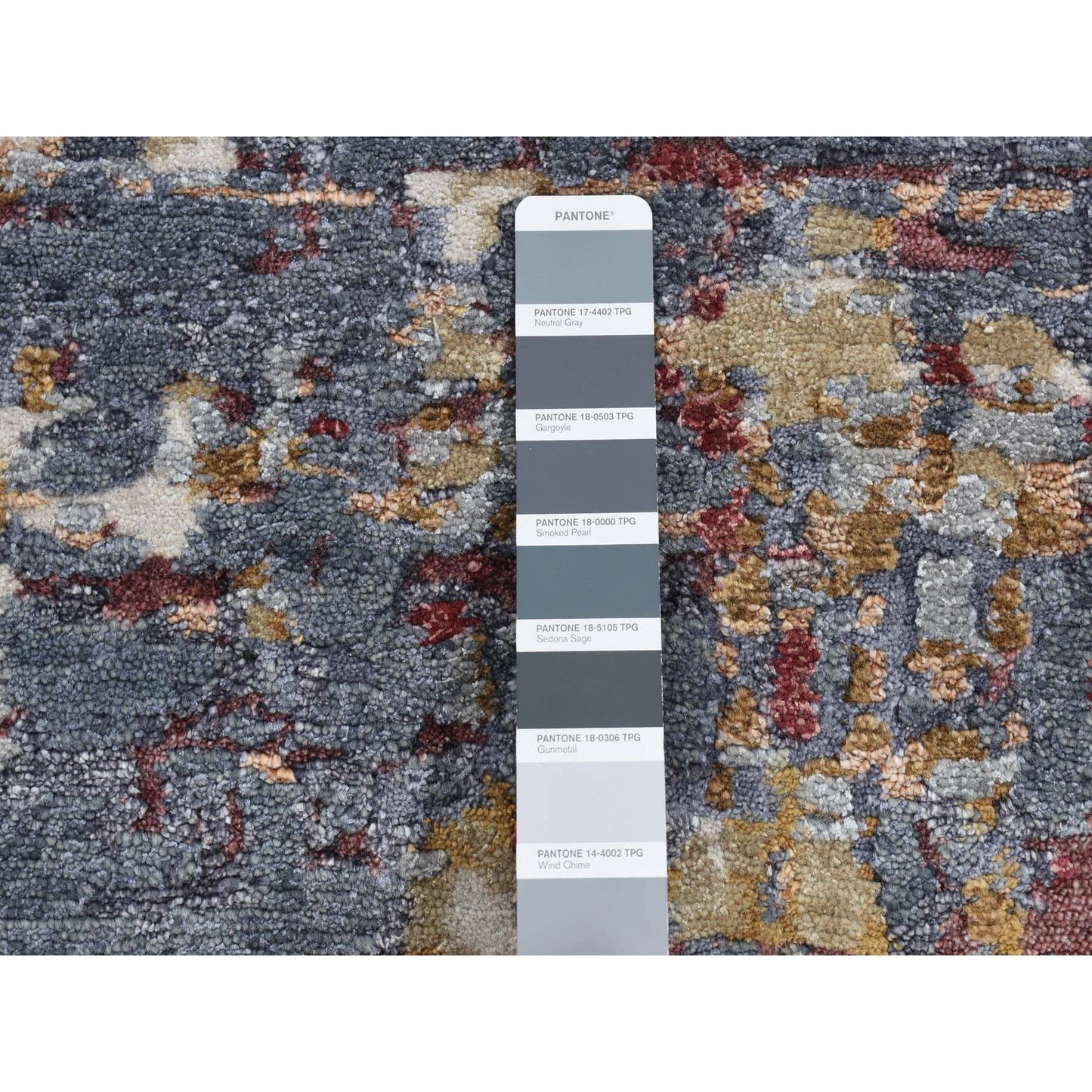 2'6"X10' Gray Modern Abstract Wool And Silk Hand Knotted Runner Rug