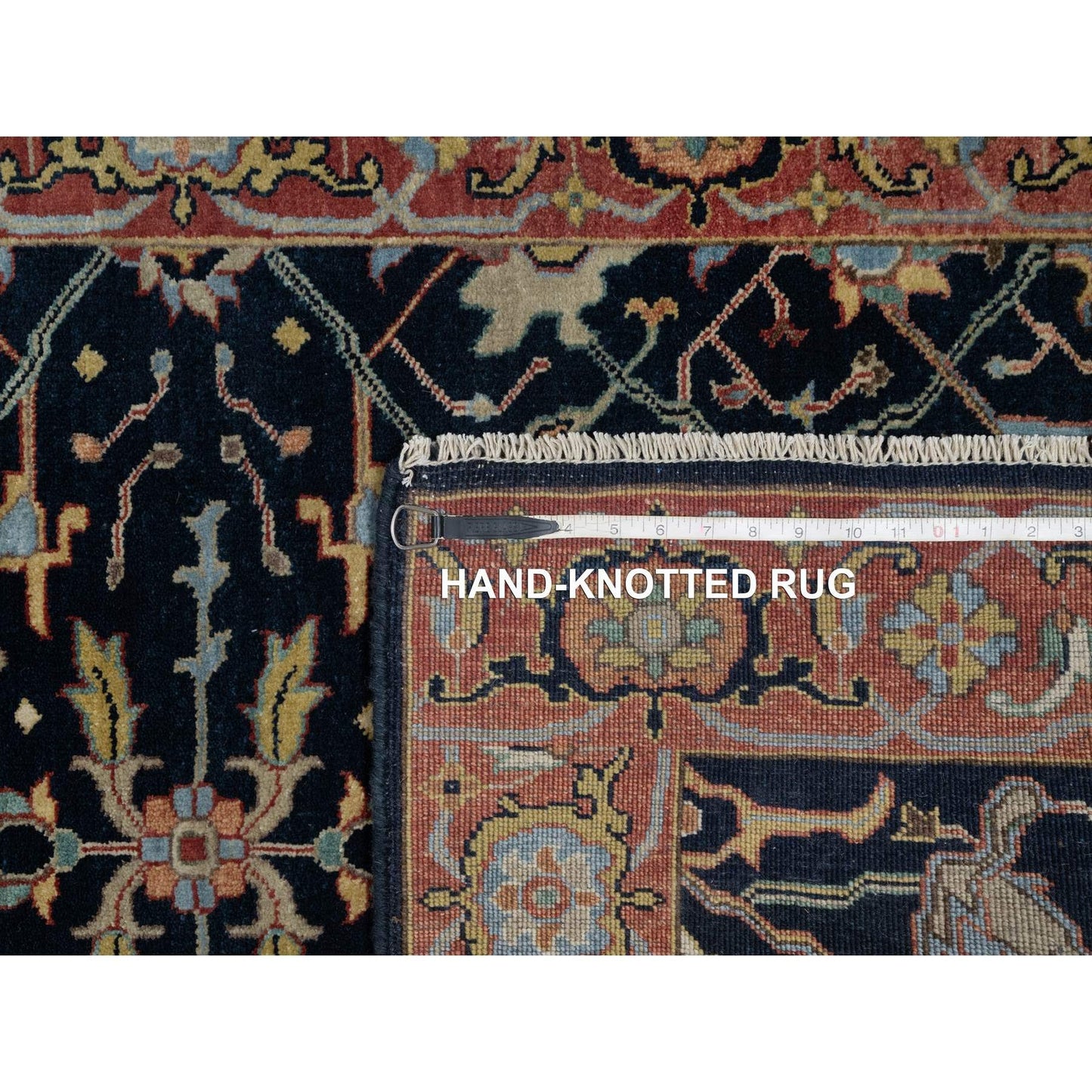 3'3"X5'3" Midnight Blue Antiqued Heris Re-Creation Hand Knotted Wool Rug