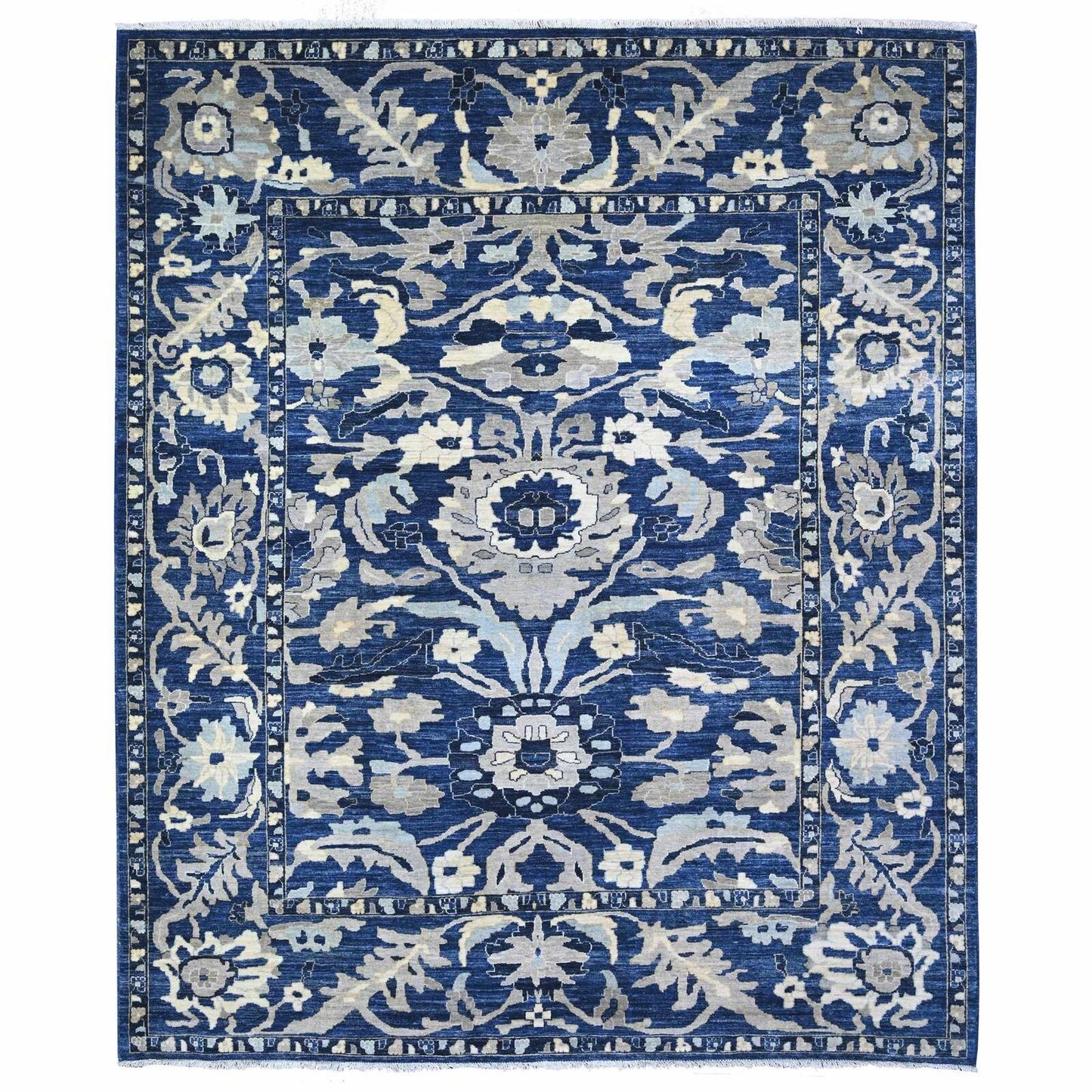 8'3"X9'8" Honorable Blue Wool Hand Knotted Peshawar Mahal Design Rug