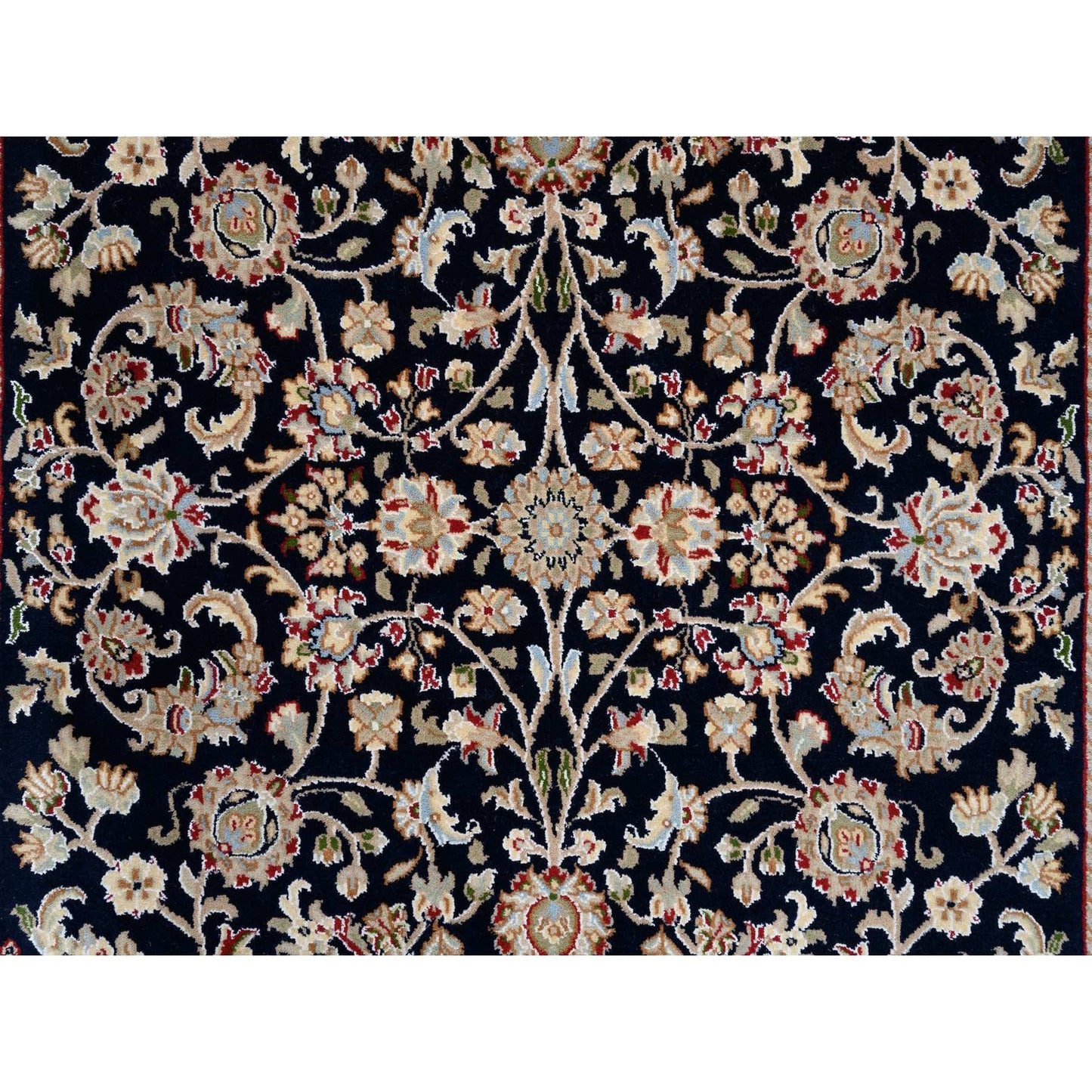 5'X5' Midnight Blue Hand Knotted Nain 250 Kpsi Pure Wool Square Rug