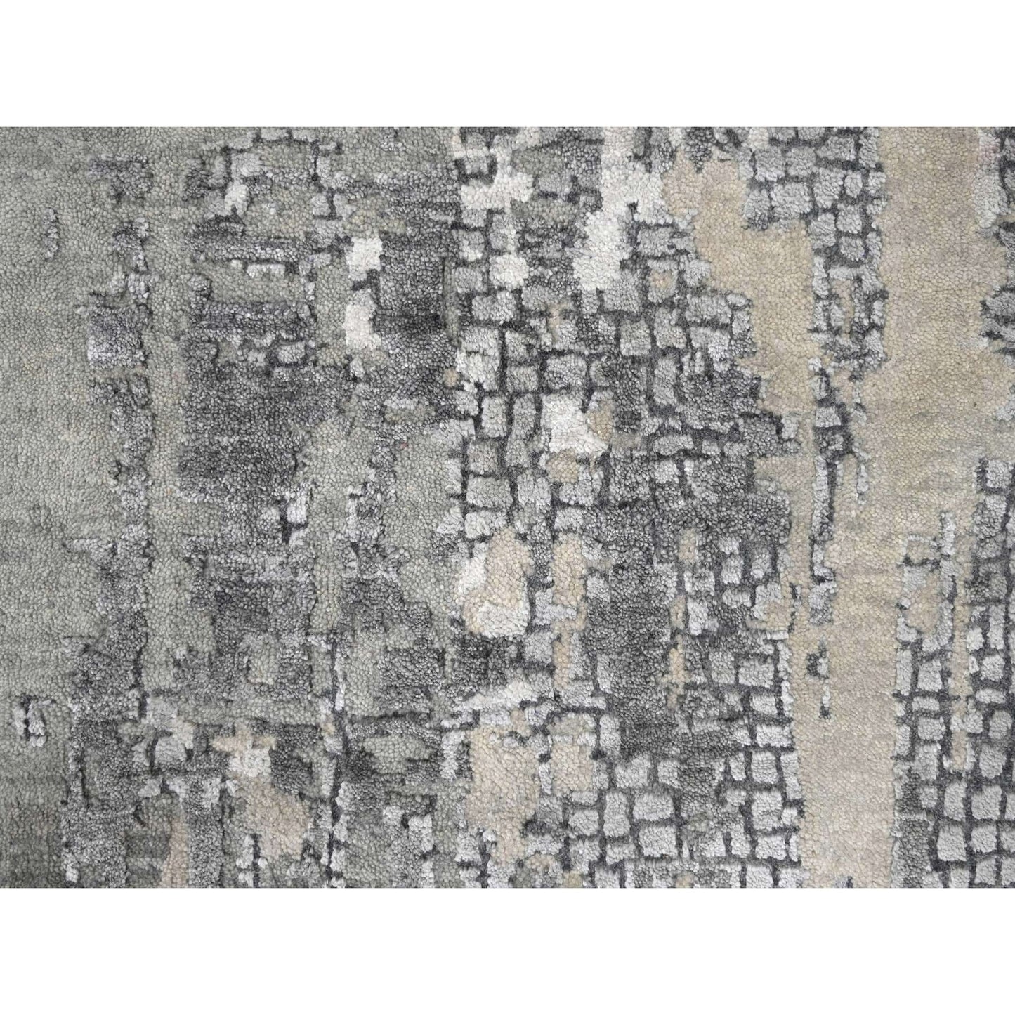 12'X12' Gray Abstract Design Wool And Silk Hand Knotted Square Rug