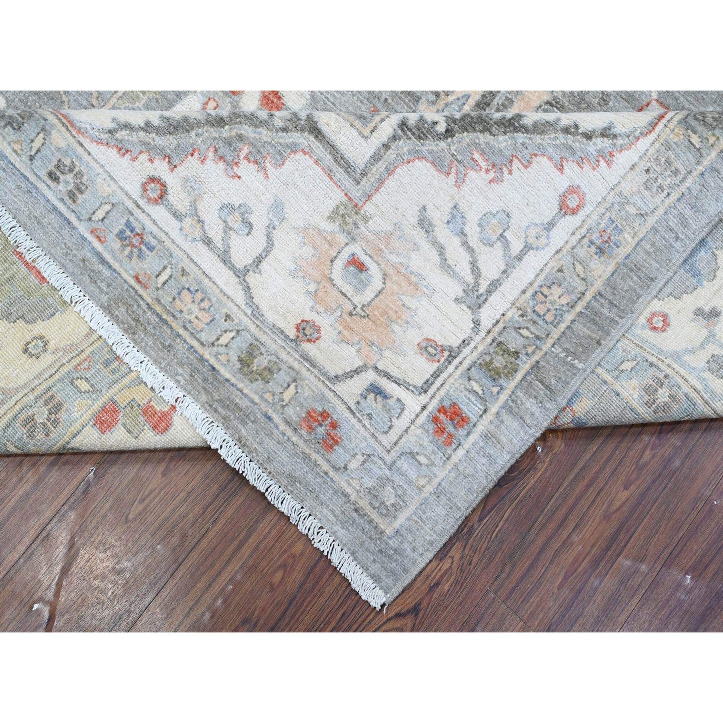 9'2"X11'10" Shark Gray Hand Knotted Heris All Over Design Peshawar Rug
