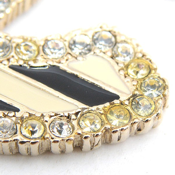 Chanel Necklace Coco Mark Striped Rhinestone Pendant Gold Color 06A Gp