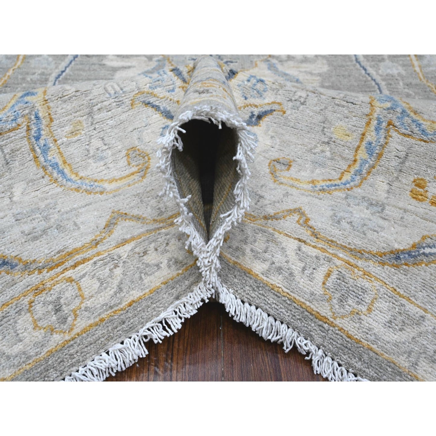 9'X11'7" Gray All Over Afghan Peshawar Design Hand Knotted Soft Wool Rug
