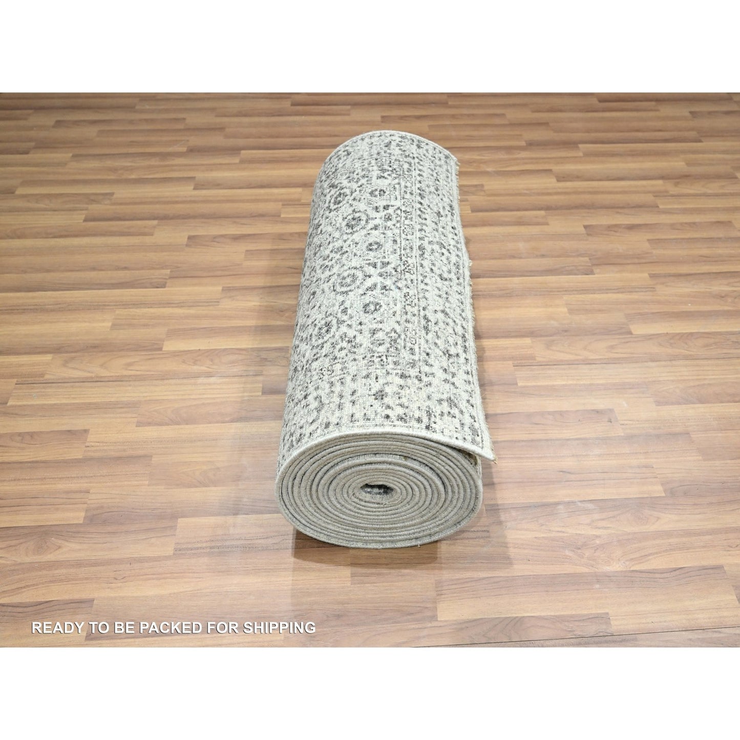 2'8"X26' Ivory Pre Historic Mamluk Design Hand Knotted Wool Runner Rug