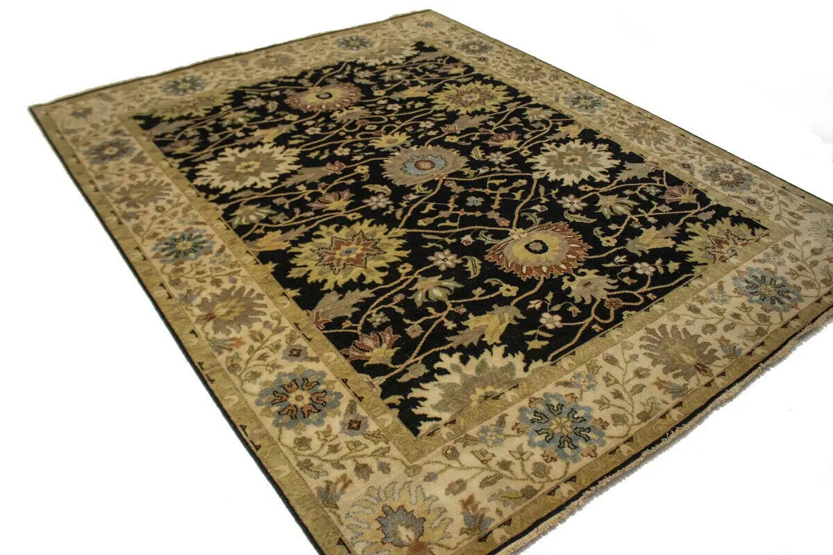 Antique Washed Black Floral Peshawar Rug Osh