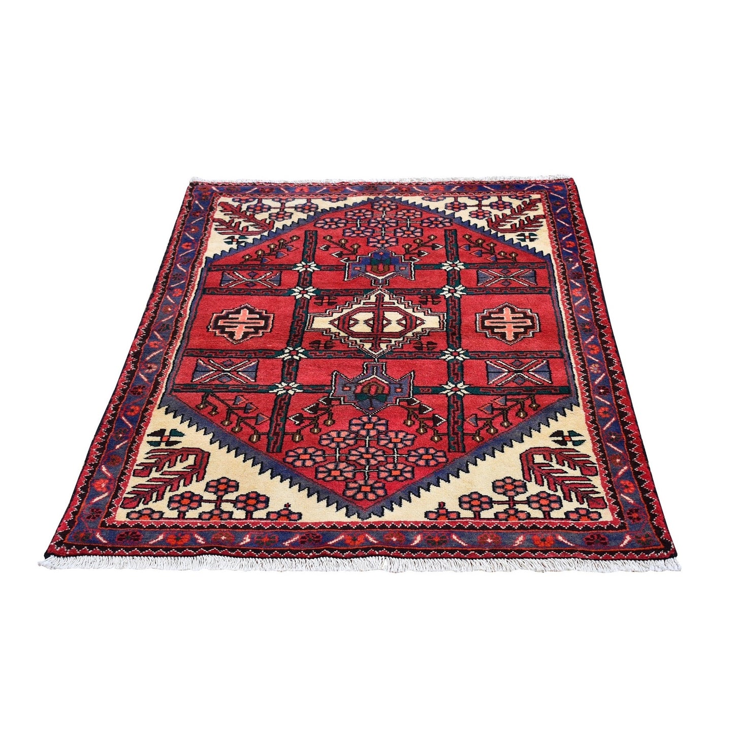 3'5"X4'10" Rural Village Old Farsian Amadan Mint Cond Wool Hand Made Rug