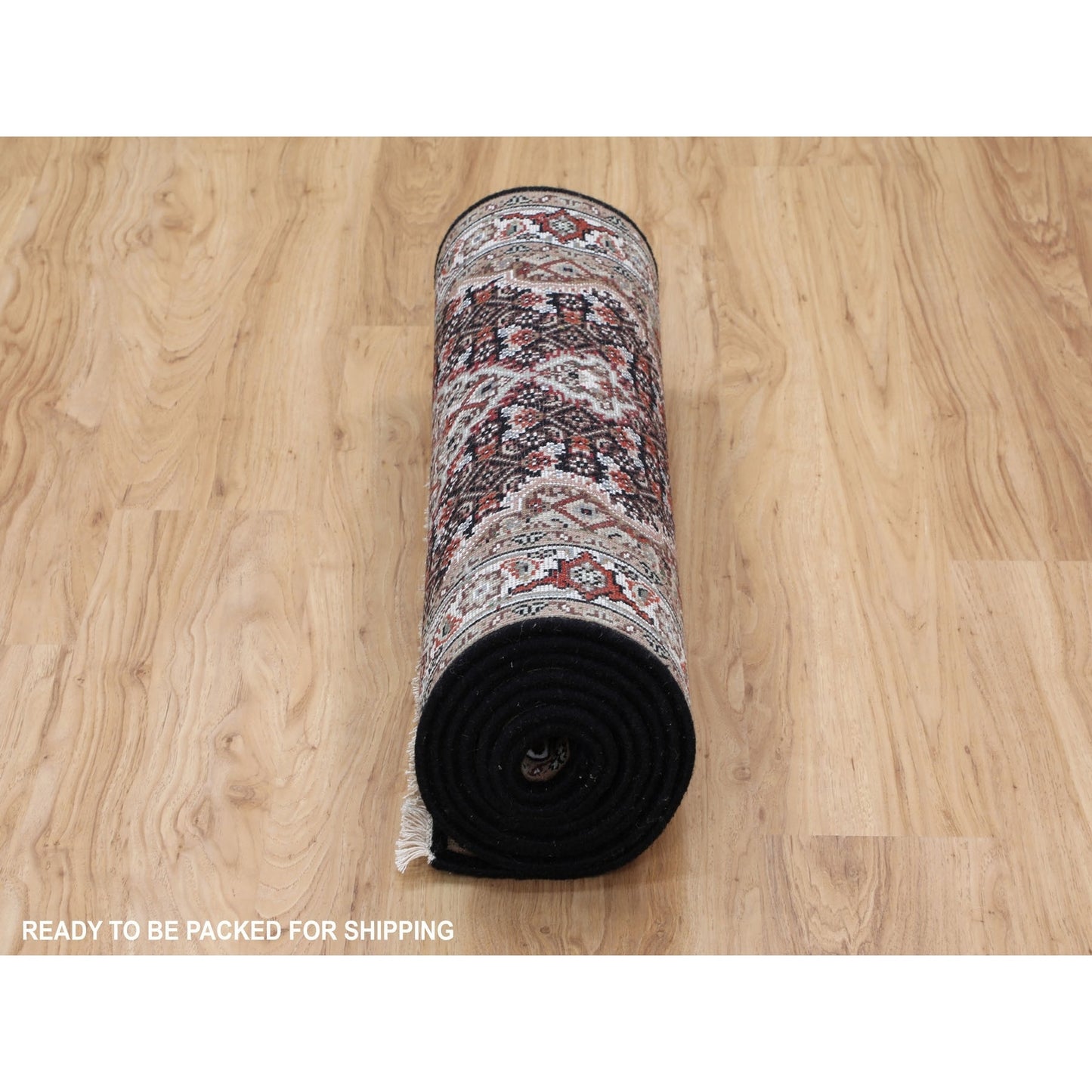 2'8"X10'1" Black Tebraz Mahi Fish Design Runner Hand Knotted Rug