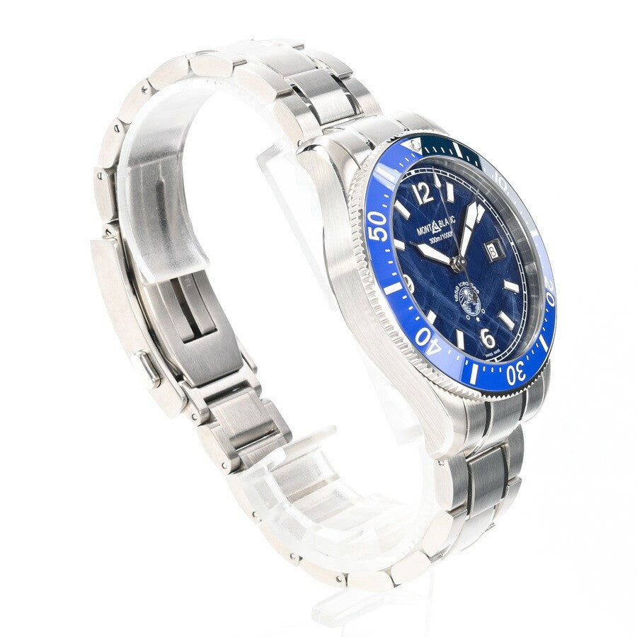 Montblanc 1858 Ice Sea Automatic Date Mb129369 Blue Men'S Used Watch #61016