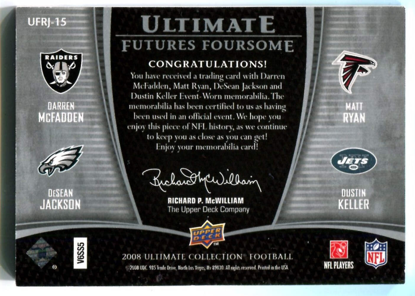 Matt Ryan/Darren Mcfadden/Desean Jackson/Matt Ryan Ultimate Futures Card /25
