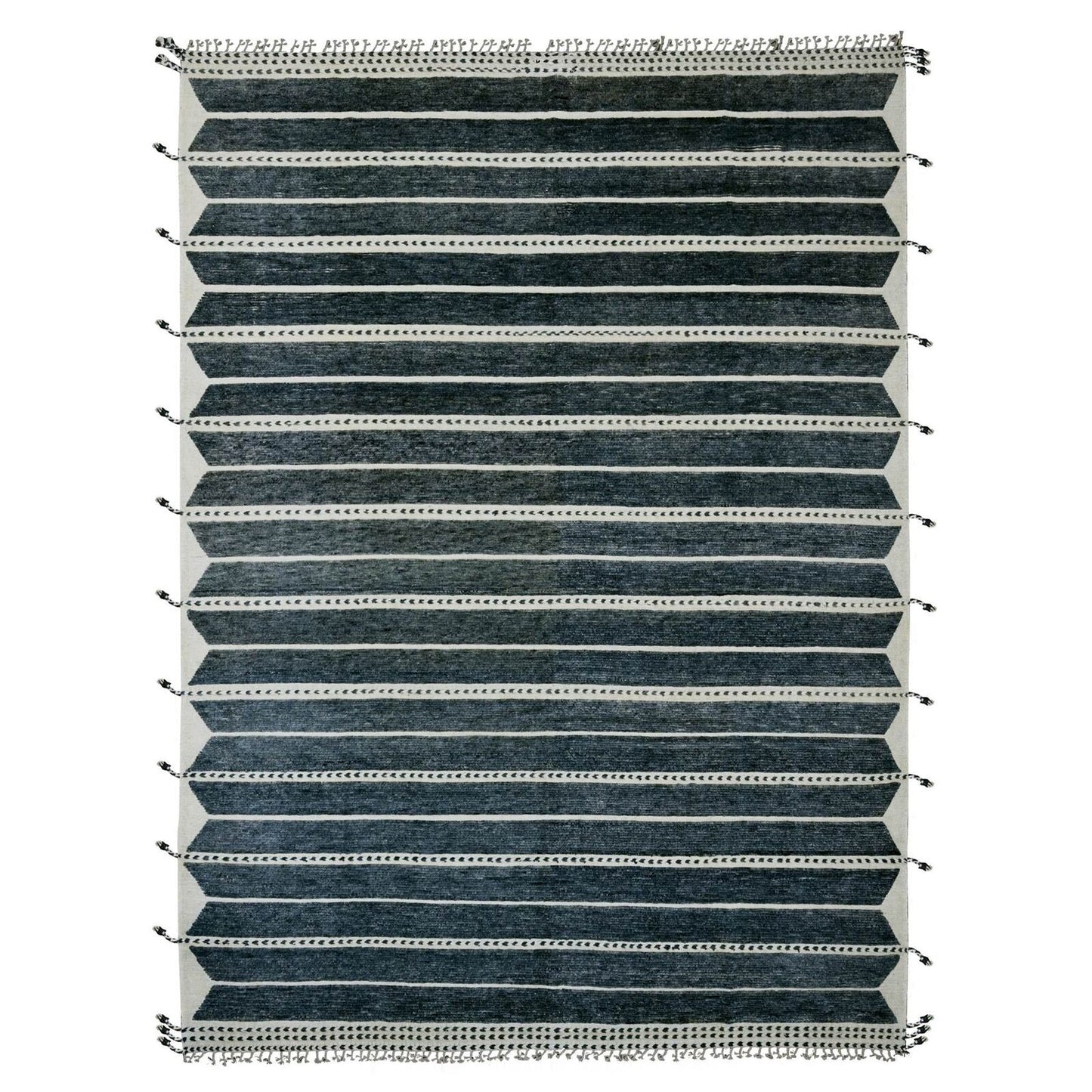 10'4"X14'2" Black Moroccan Weave Line Design Soft Wool Hand Knotted Rug
