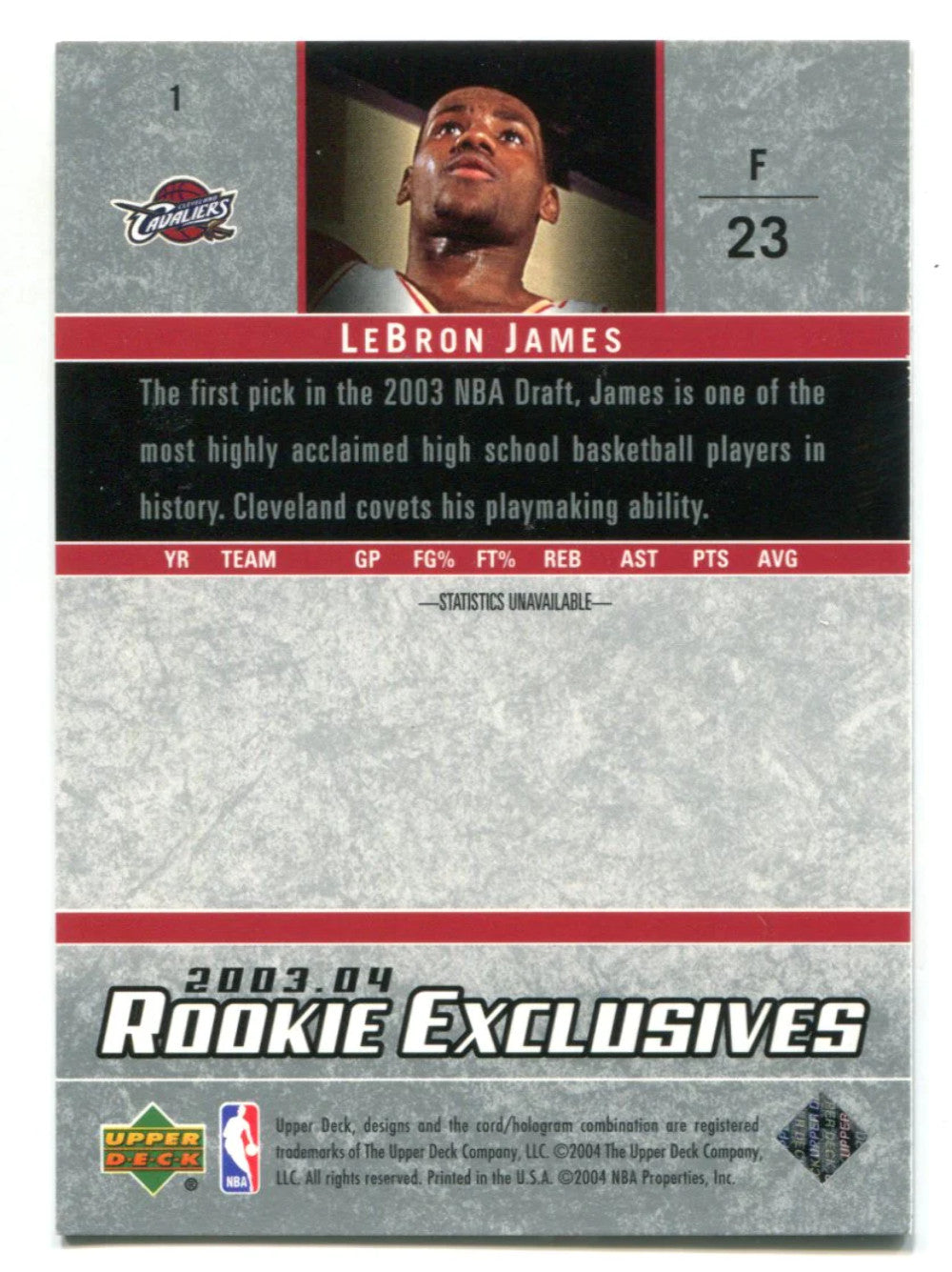 Lebron James 2003-04 Upper Deck Rookie Exclusives