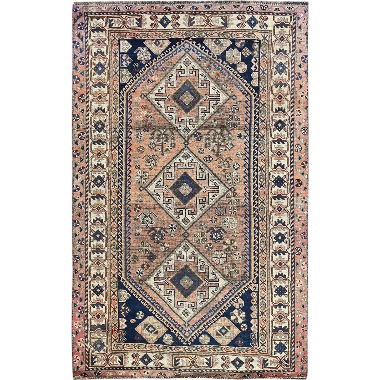 4'10"X8'1" Bisque Brown Vintage Zoroastrian Sheeraz Hand Knotted Wool Rug