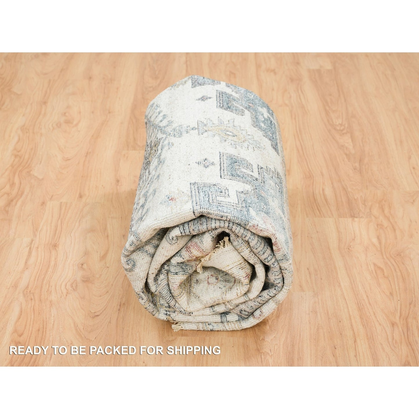 8'X10' Ivory Hand Knotted Reimagined Viss Design Pure Wool Oriental Rug
