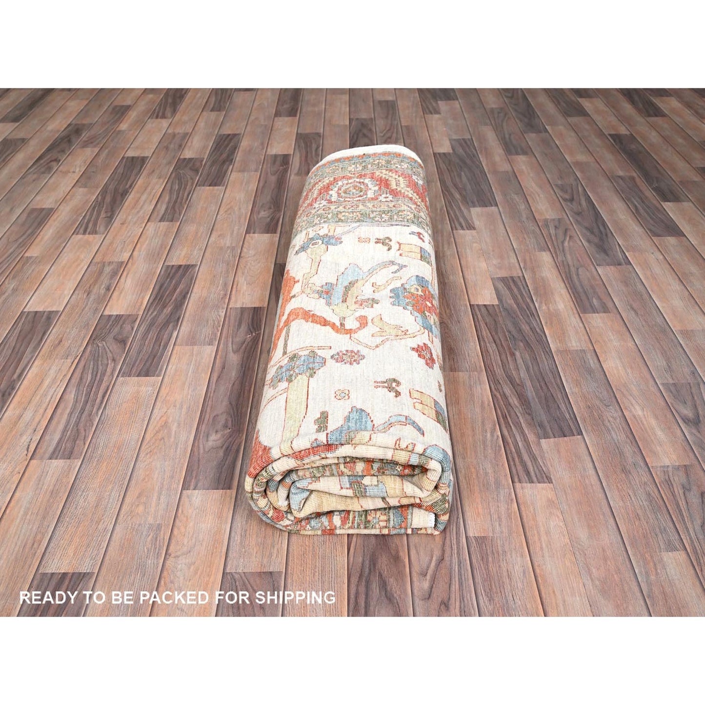 8'1"X9'9" White Wool 200 Kpsi Heris Design Hand Knotted Oriental Rug