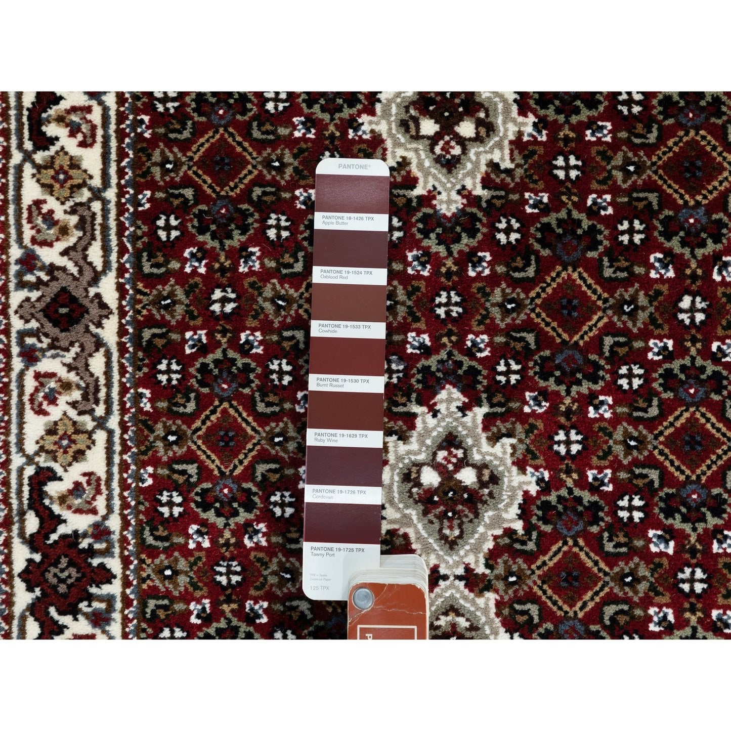 2'X8' Red Hand Knotted Fish Design Tebraz Mahi Wool And Silk Runner Rug