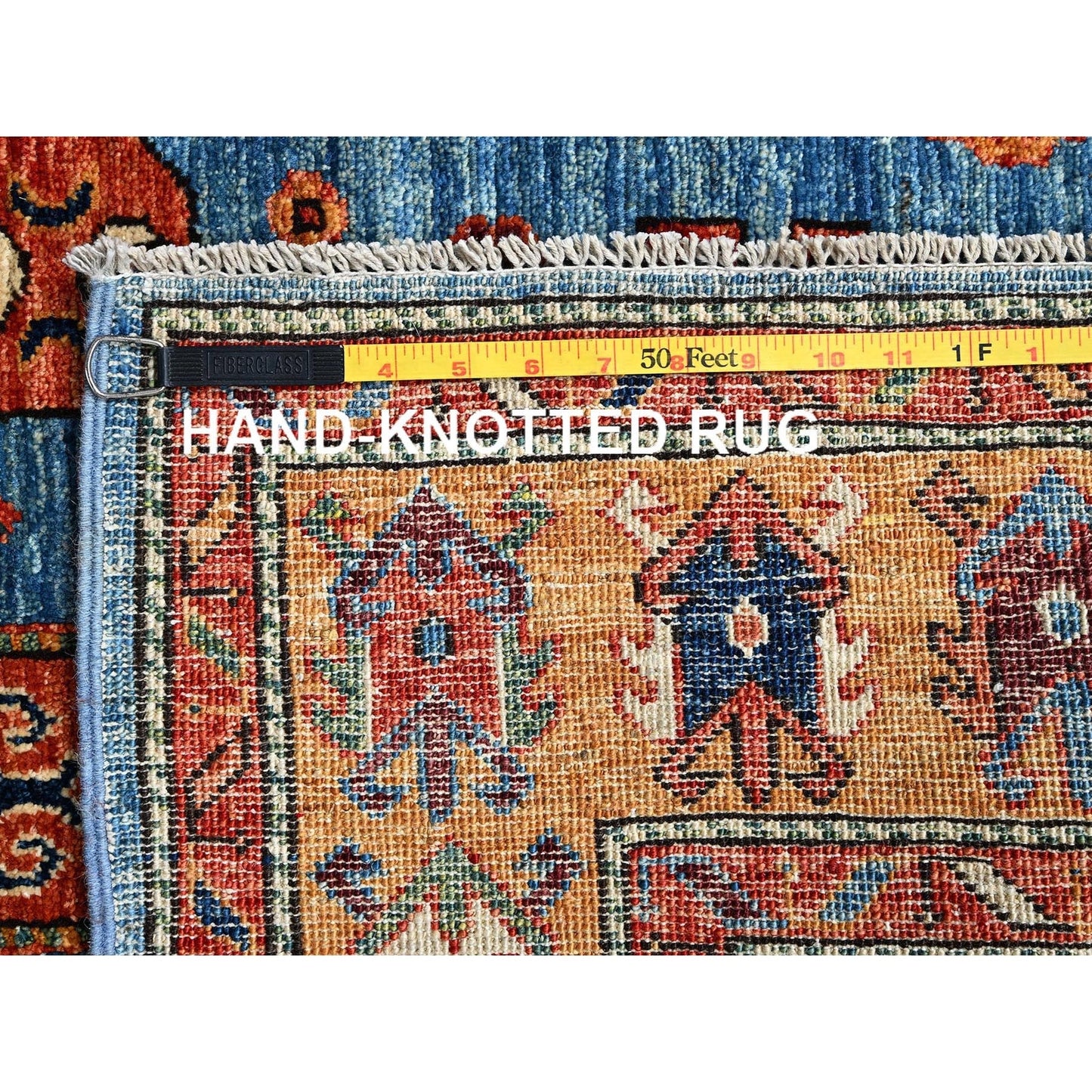 5'2"X7' Blue Antique Karachopf Kazak Design Soft Wool Hand Knotted Rug