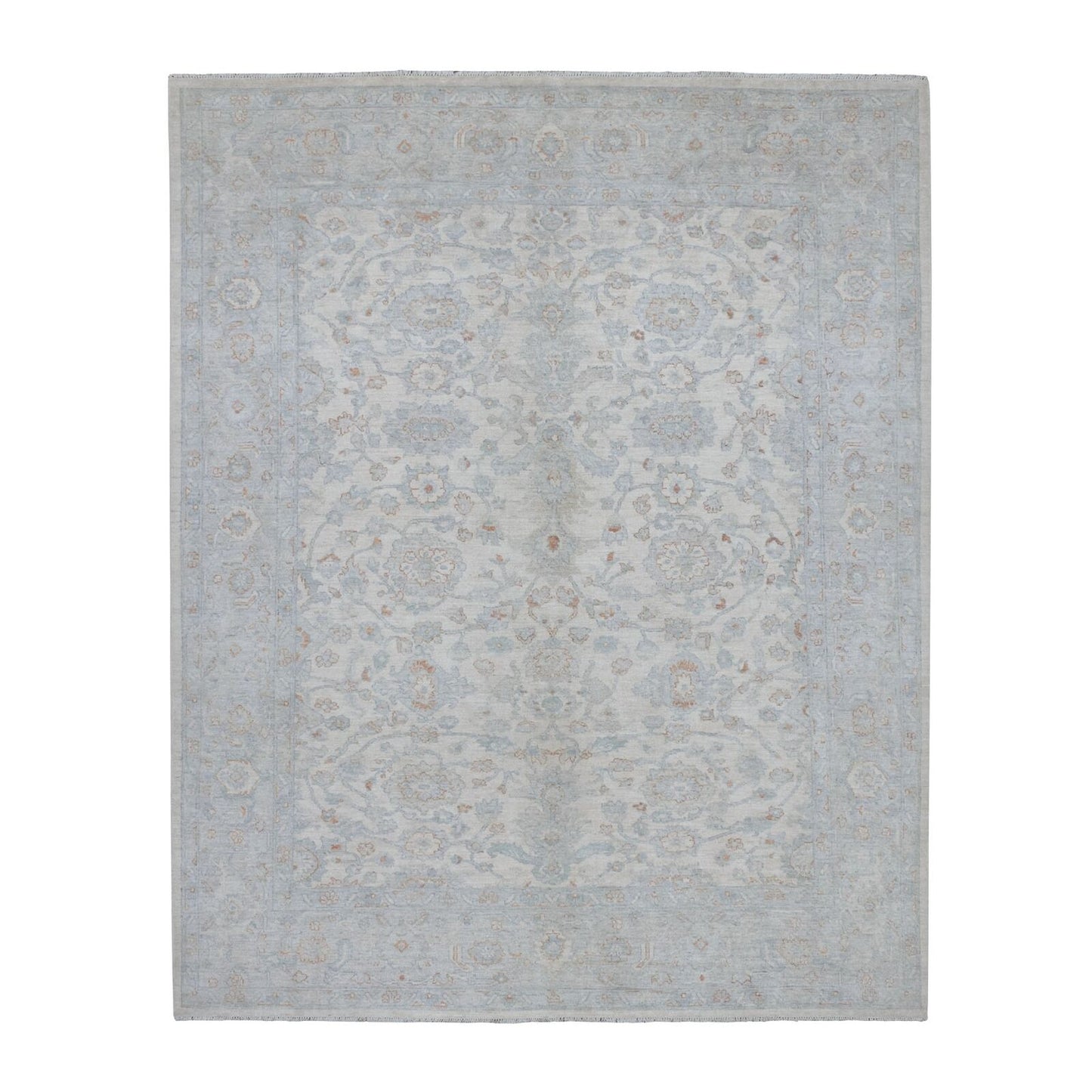 8'X9'9" White White Wash Peshawar Hand Knotted Natural Wool Oriental Rug