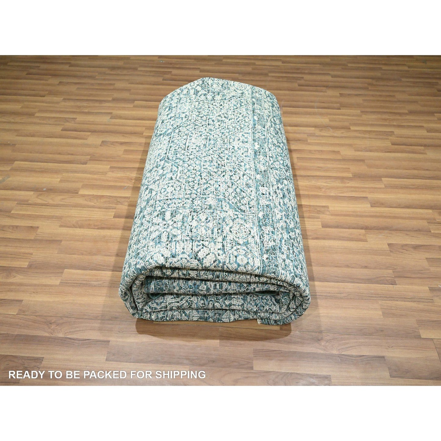 9'X12'1" Teal Pre Historic Mamluk Design Hand Knotted Wool Oriental Rug