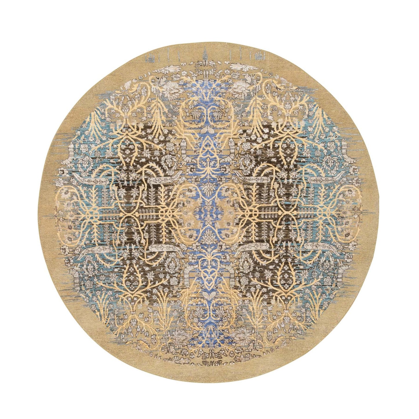 6'X6' Gold Brown Saroogh Silk With Wool Hand Knotted Round Rug