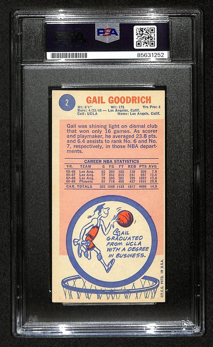 Gail Goodrich Hof Signed/Inscr 1969-70 Topps Rc Card #2 Suns Psa/Dna 201346