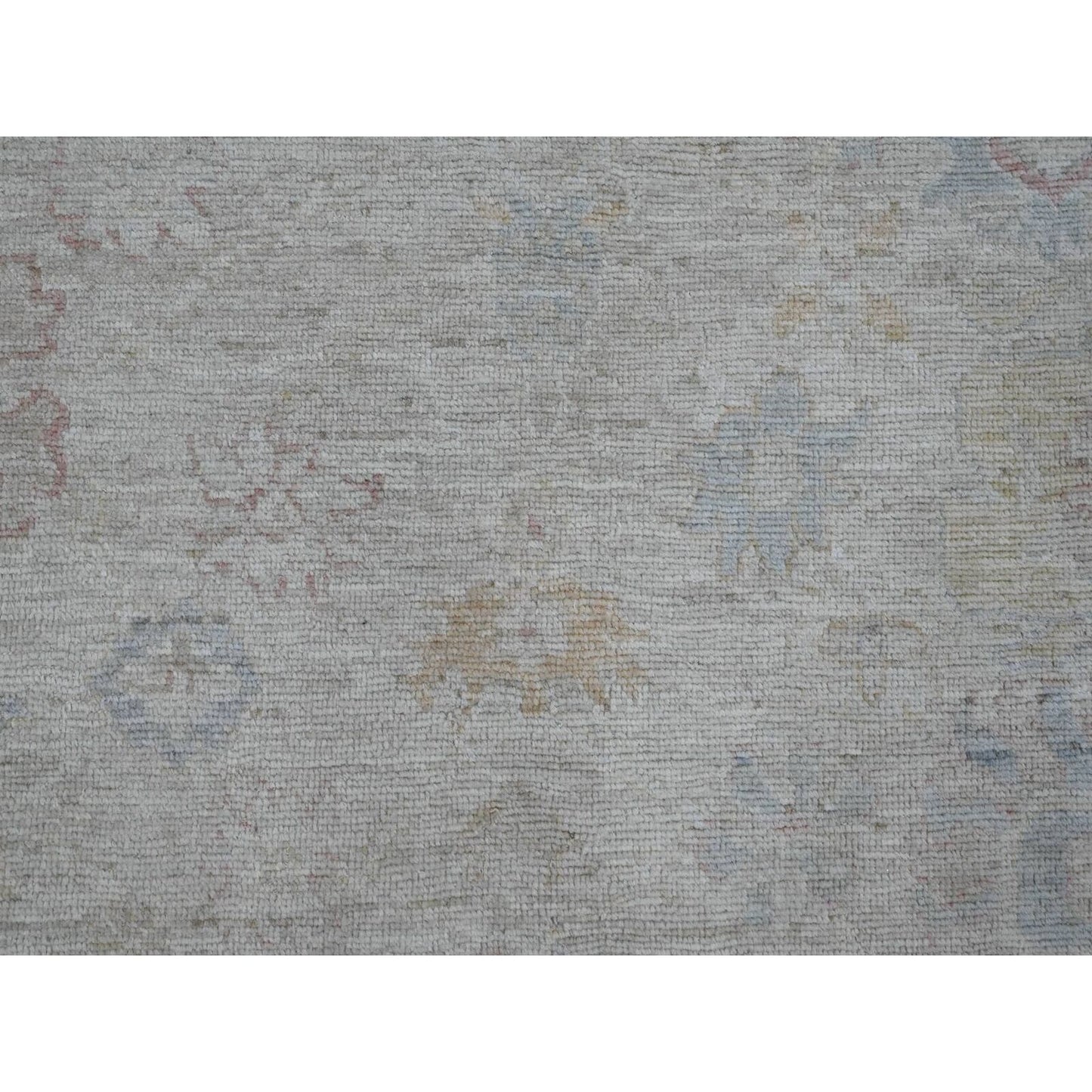 7'10"X9'8" Gray Hand Knotted Afghan Angora Oushak Leaf Design Wool Rug