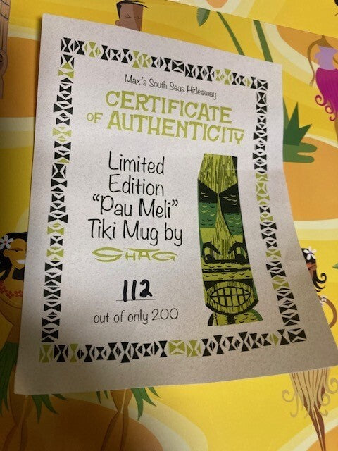 New! Pau Meli By Shag 2021 Tiki Mug Limited To 200 Max'S South Seas Hideaway Coa