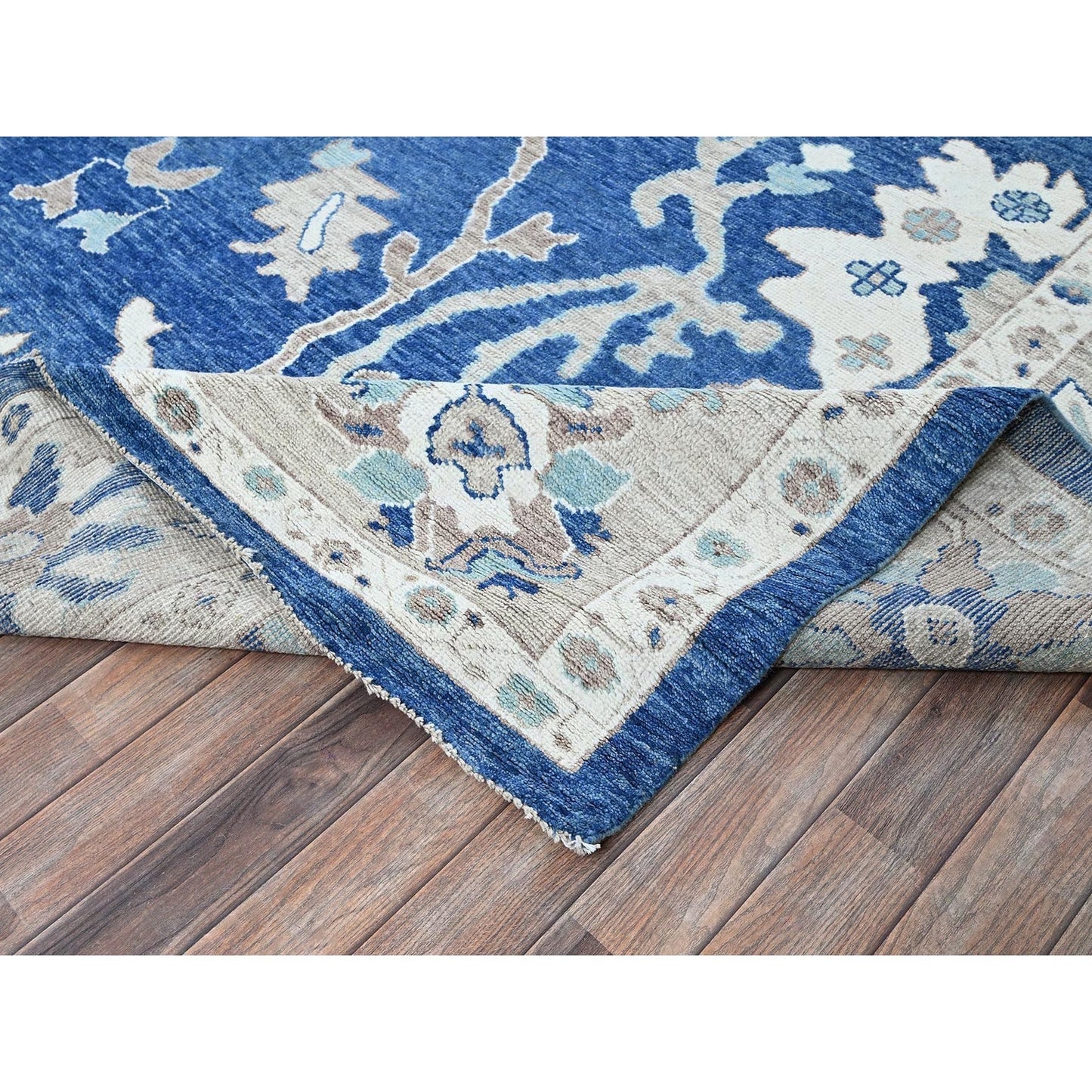 10'4"X13'6" Blue Afghan Oushak All Over Leaf Design Wool Hand Knotted Rug