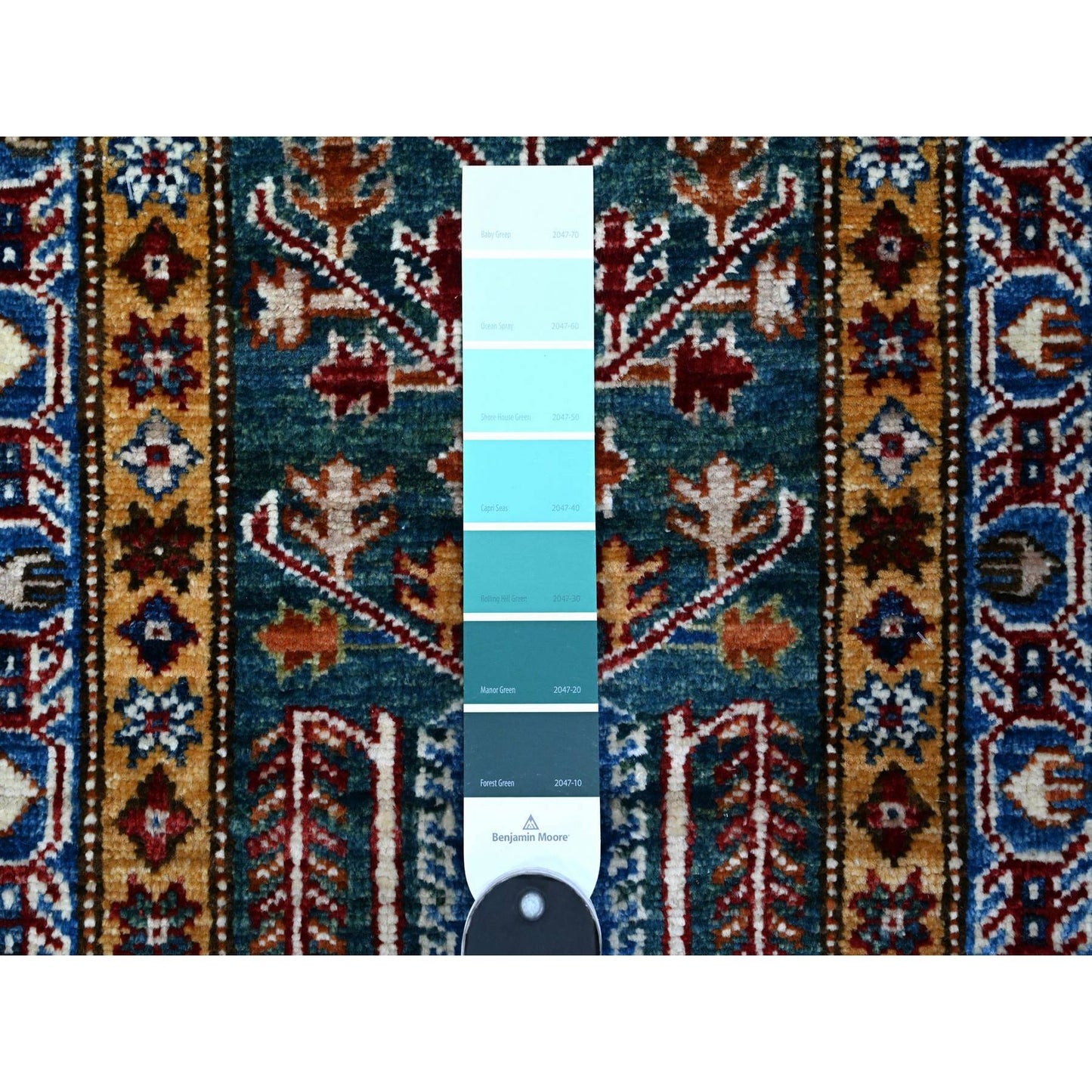 2'X5'9" Pine Green Hand Knotted Willow And Cypress Tree Design Runner Rug