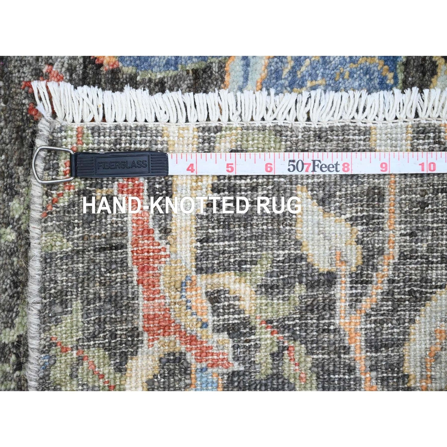 4'X12' Carbon Gray Peshawar Birds Design Hand Knotted All Wool Runner Rug