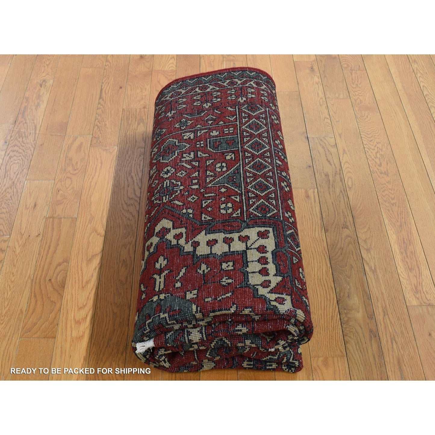 9'X12' Red Vintage Look Mamluk Worn Wool Hand Knotted Rug