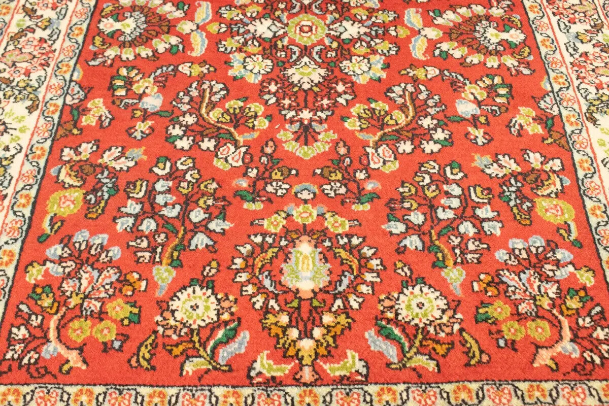 Hand-Knotted Vintage Red Floral 3'4X4'9 ft