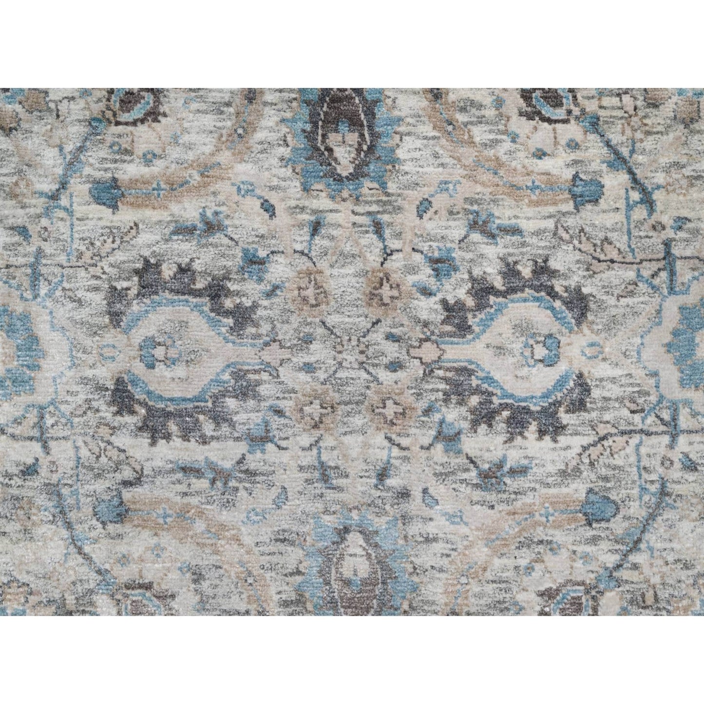 2'7"X25'9" White Hand Knotted Sickle Leaf Silk And Wool Xl Runner Rug