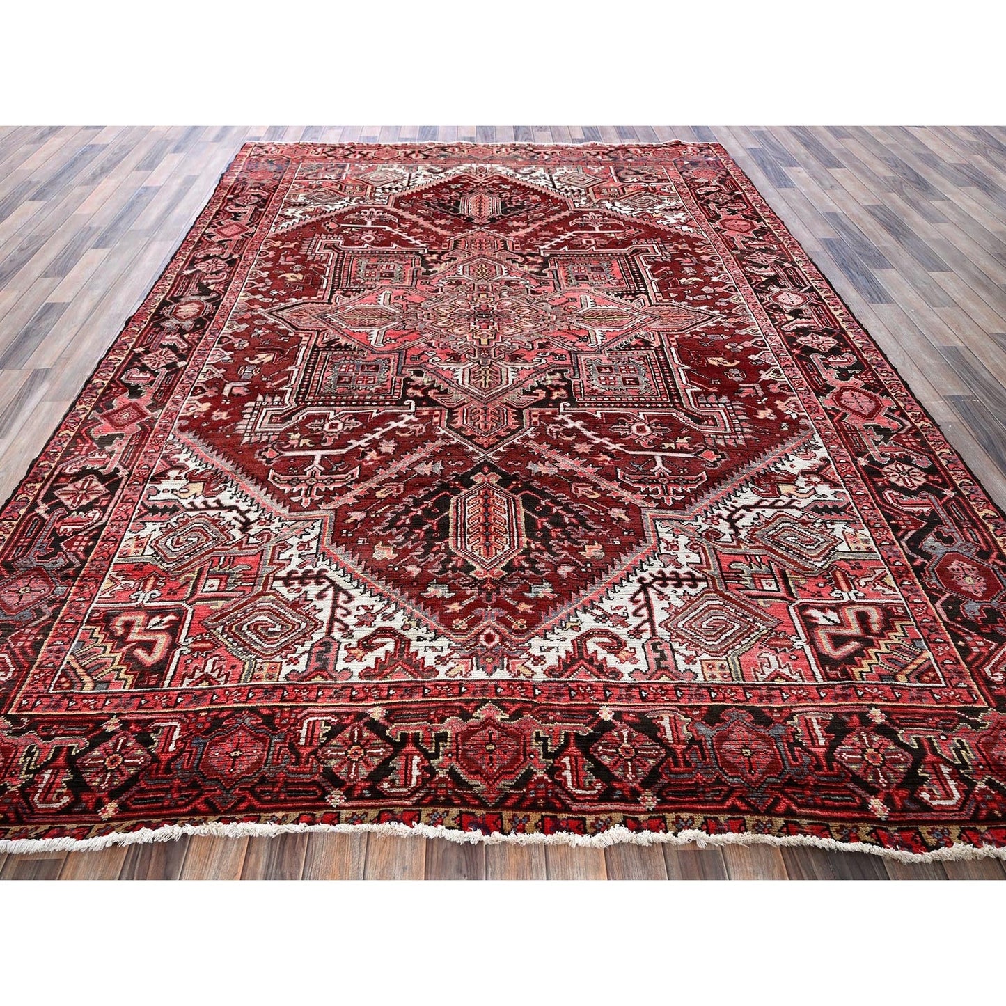 7'10"X10'6" Blush Red Vintage Zoroastrian Heris Pure Wool Hand Knotted Rug