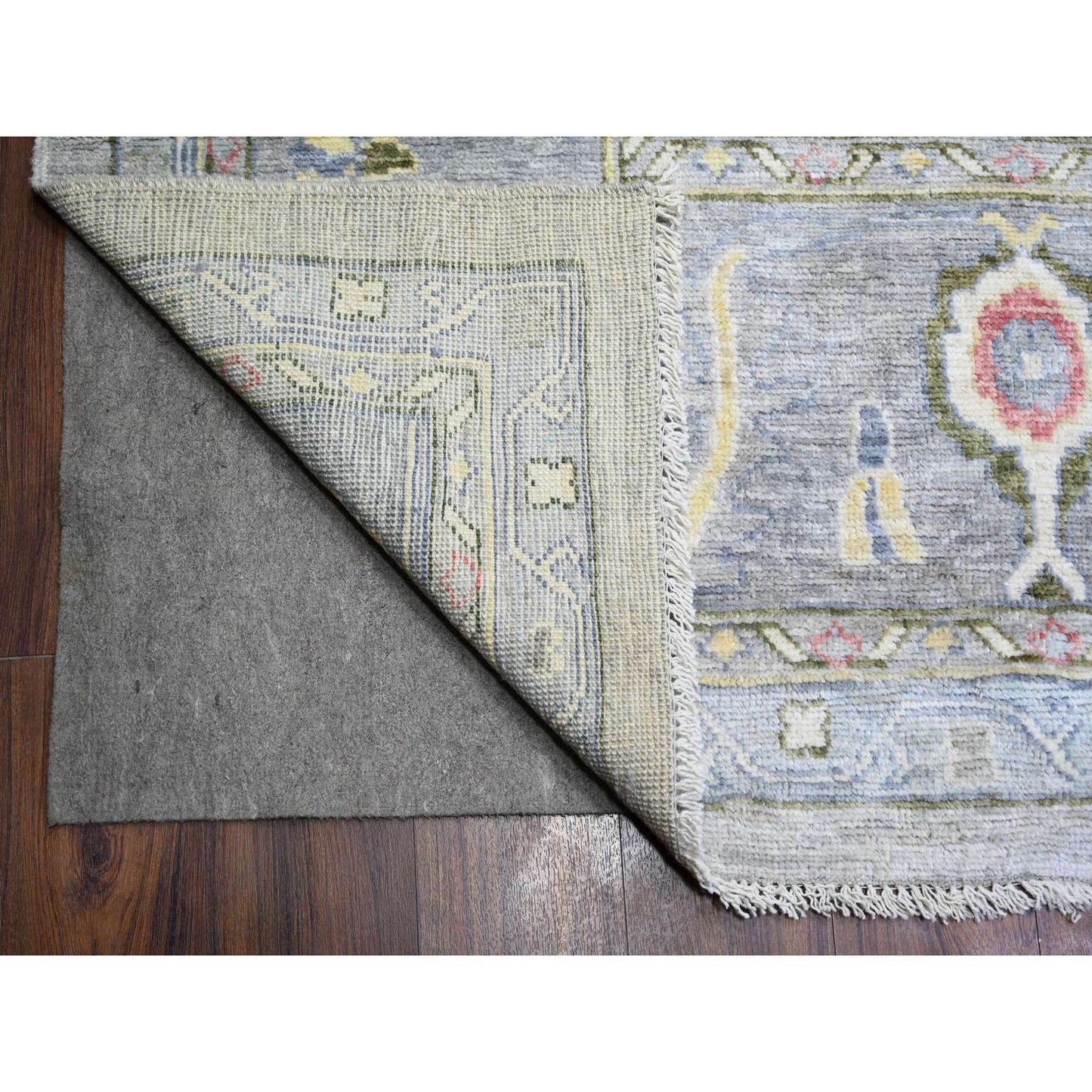 12'2"X15'5" Gray Angora Oushak Colorful Motifs Soft Wool Oriental Rug