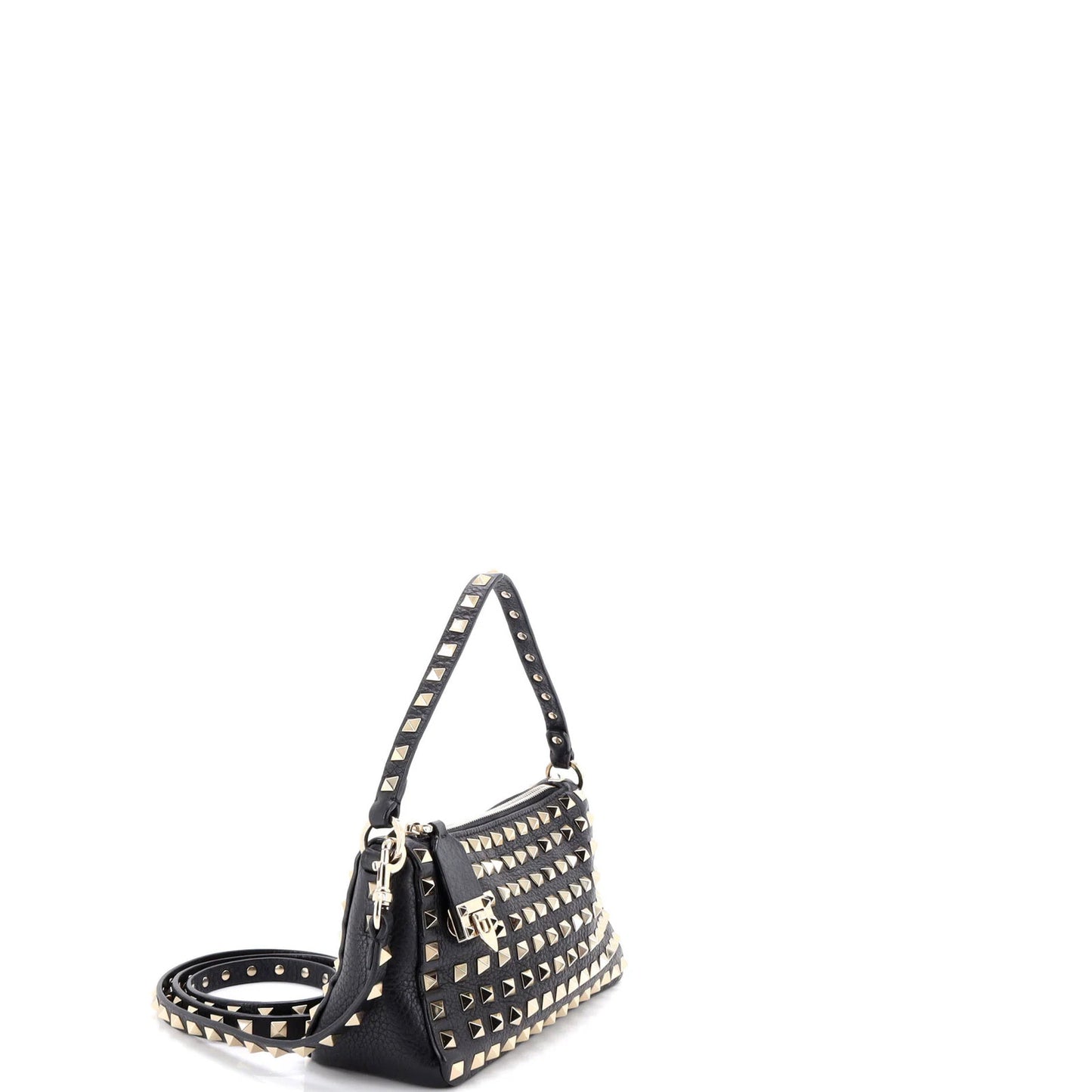 Valentino Garavani Rockstud Flip Lock Zipped Handle Crossbody Bag Grainy Leather
