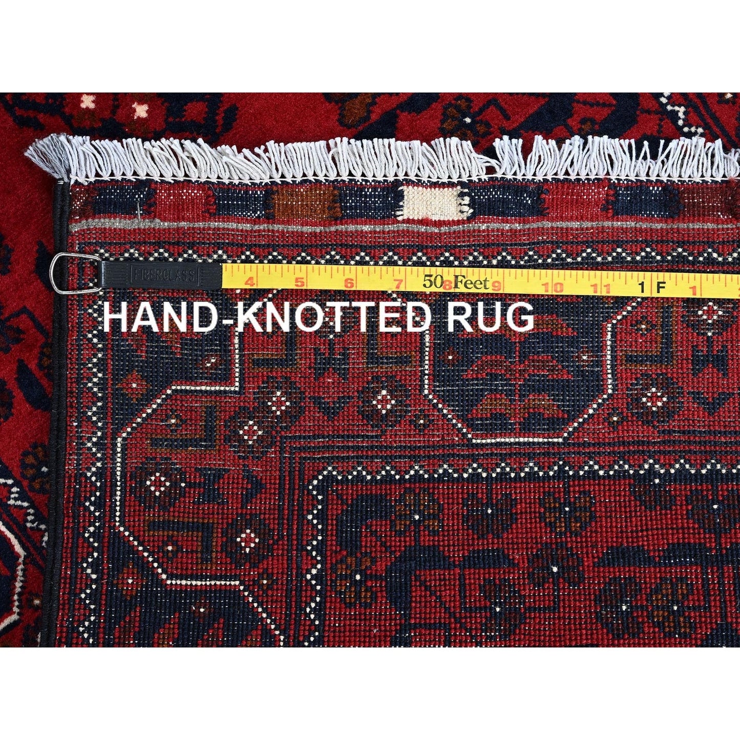 2'3"X5' Red Afghan Khamyab Geometric Pattern Hand Knotted Wool Runner Rug