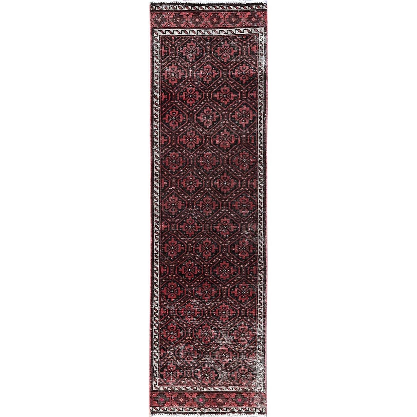 2'X7'7" Auburn Red Vintage Zoroastrian Balooch Hand Knotted Wool Runner Rug