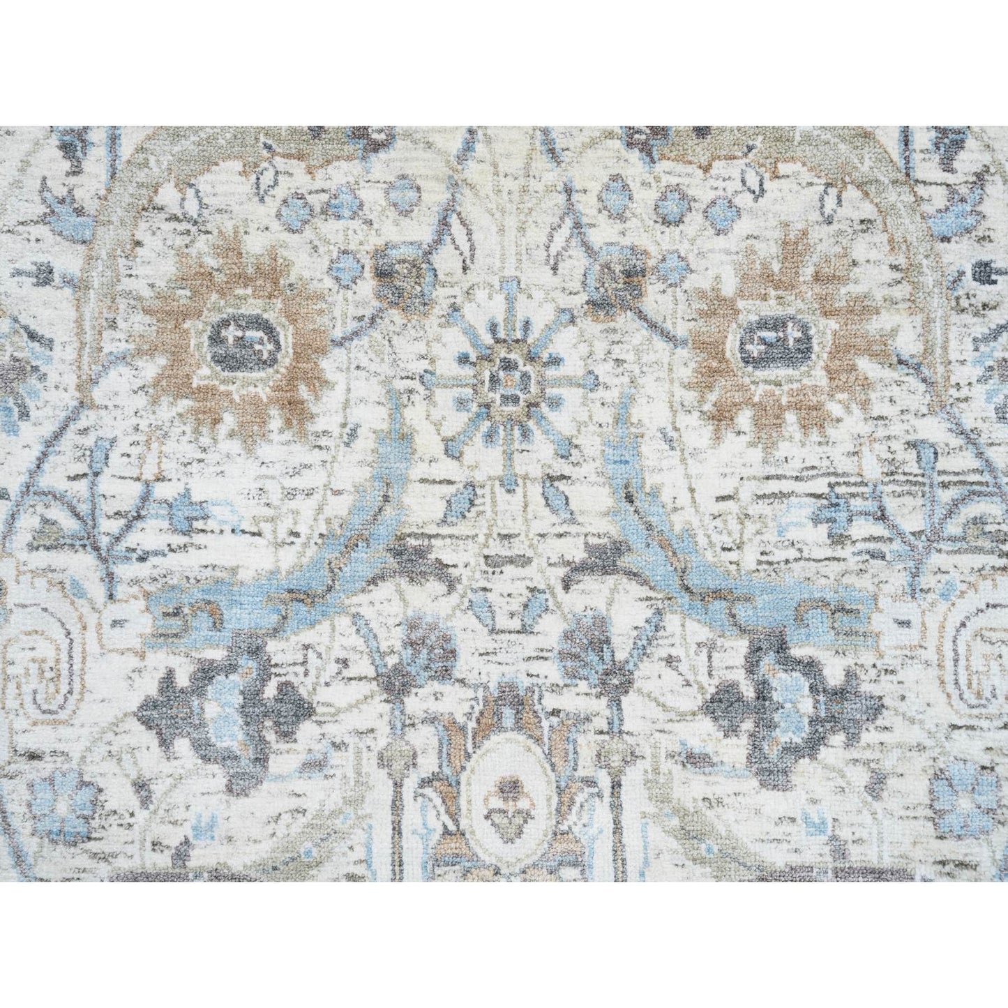 2'6"X18'1" Ivory Silk/Wool Hand Knotted Sickle Leaf Design Xl Runner Rug