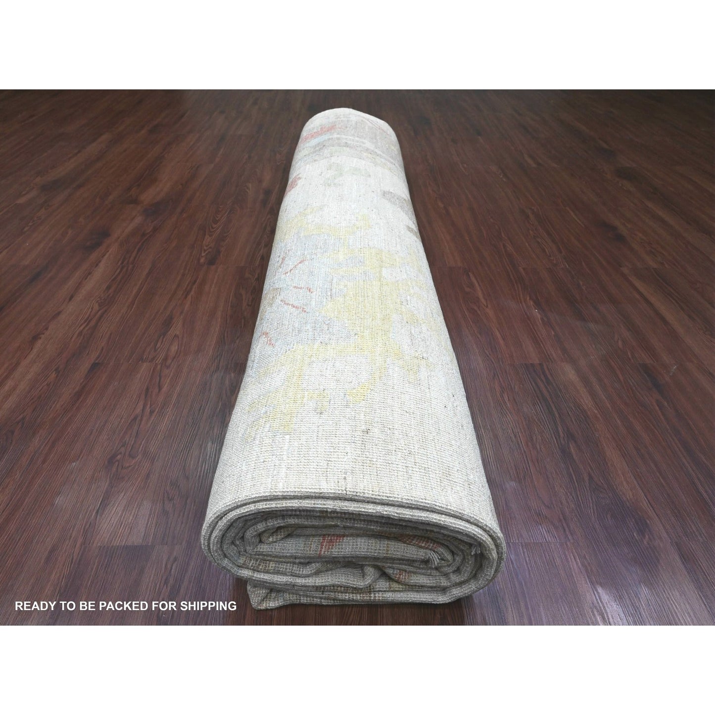 12'X17'4" White Angora Oushak Leaf Design Hand Knotted Wool Oversized Rug