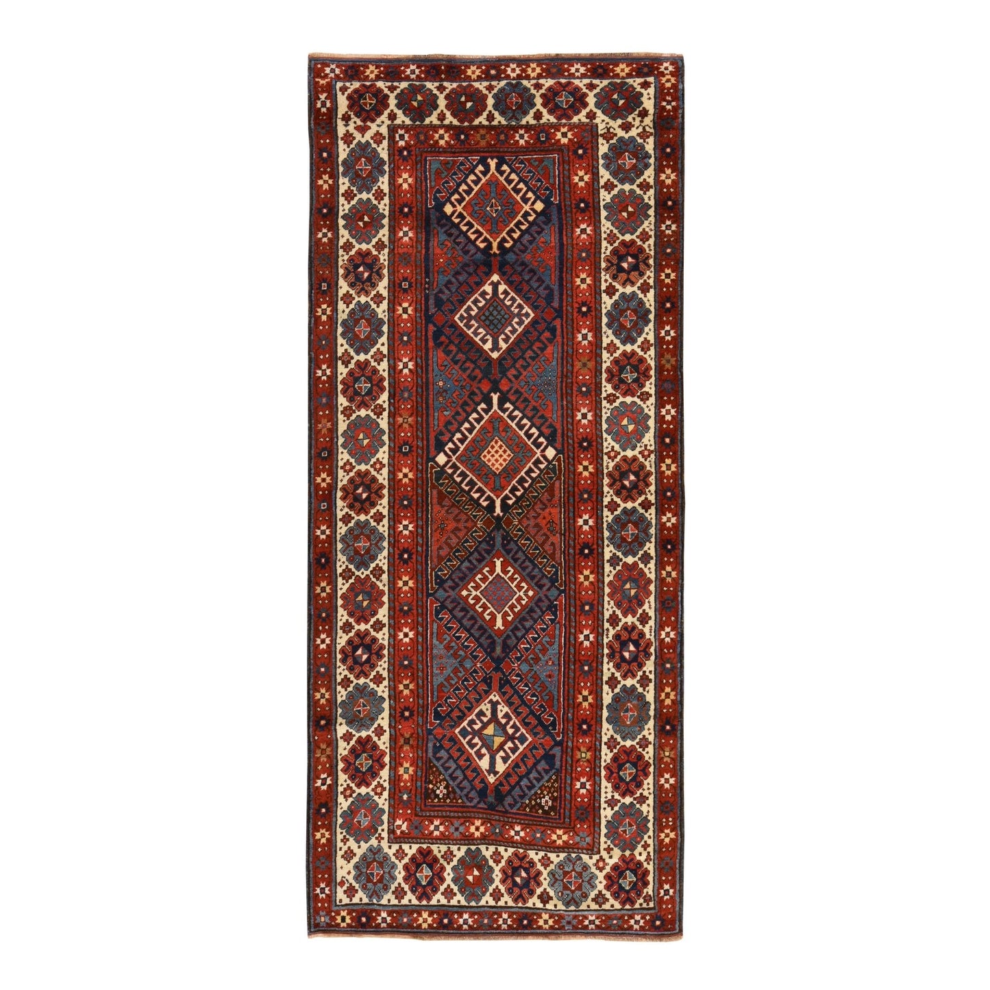 4'X9'4" Red Antique Caucasian Kazak 100% Wool Hand Knotted Runner Rug