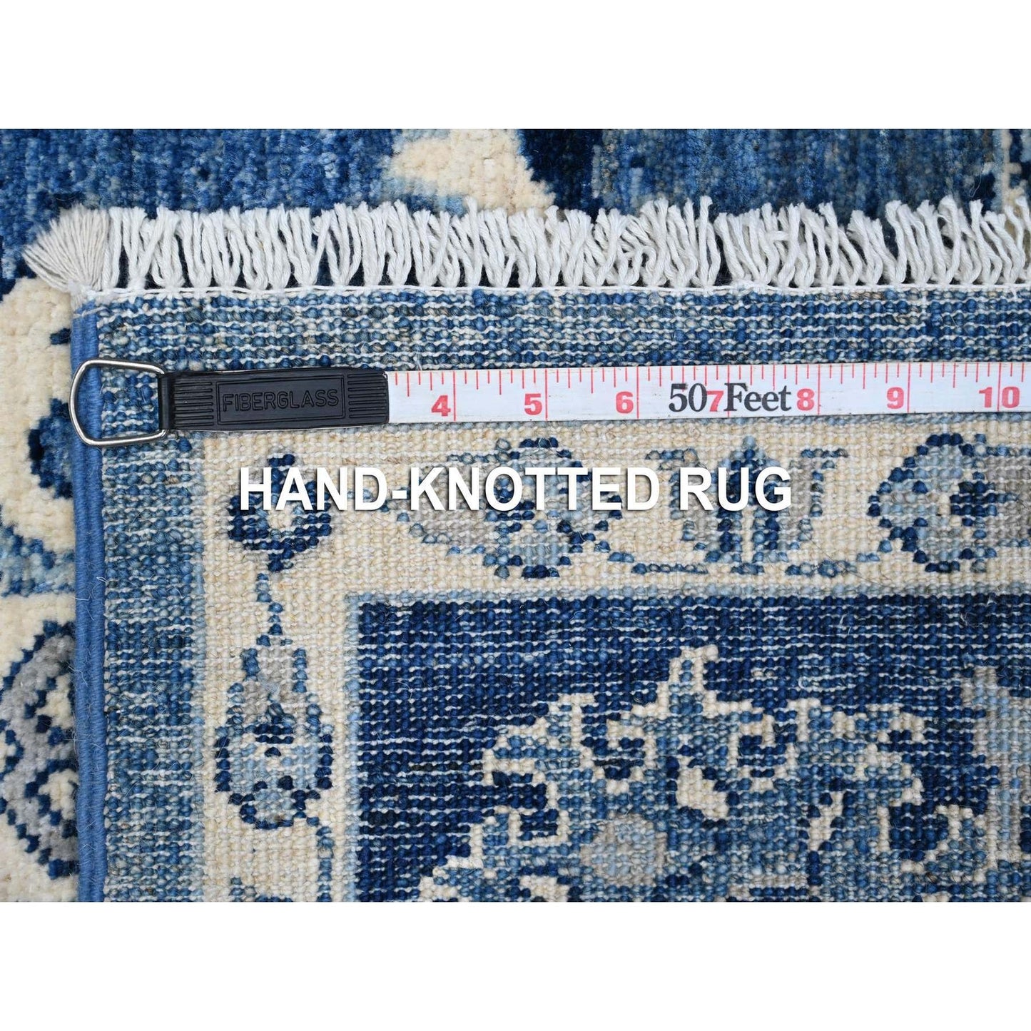 6'X8'10" Jeans Blue Hand Knotted Wool Mahal All Over Design Oriental Rug